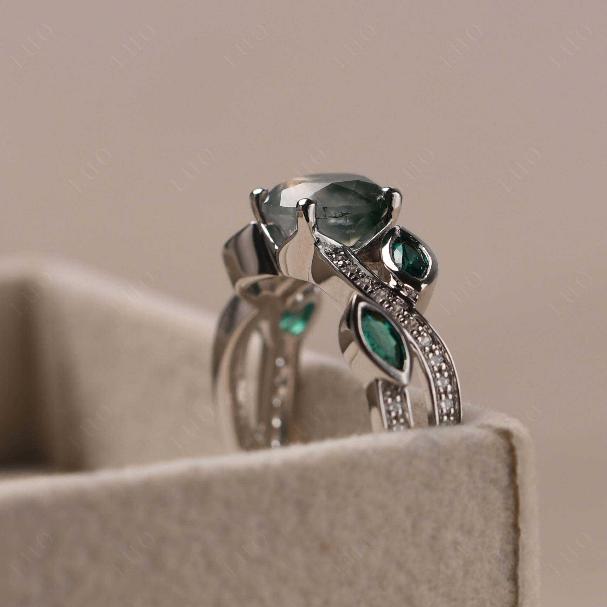 Moss Agate Twisted Leaf Engagement Ring - LUO Jewelry 