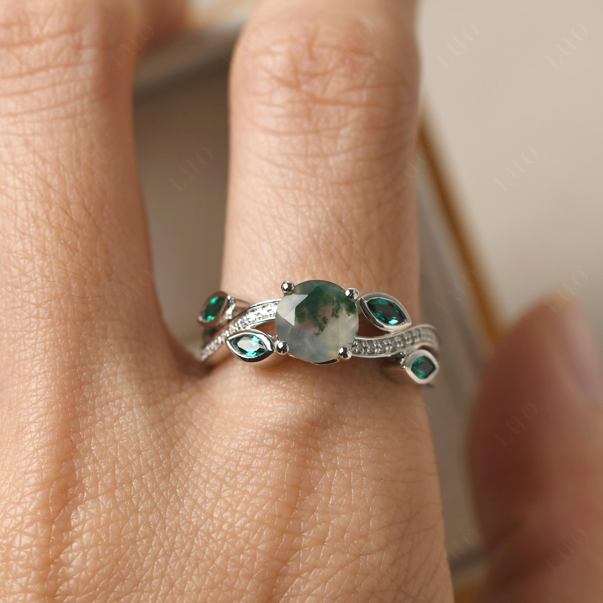 Moss Agate Twisted Leaf Engagement Ring - LUO Jewelry 