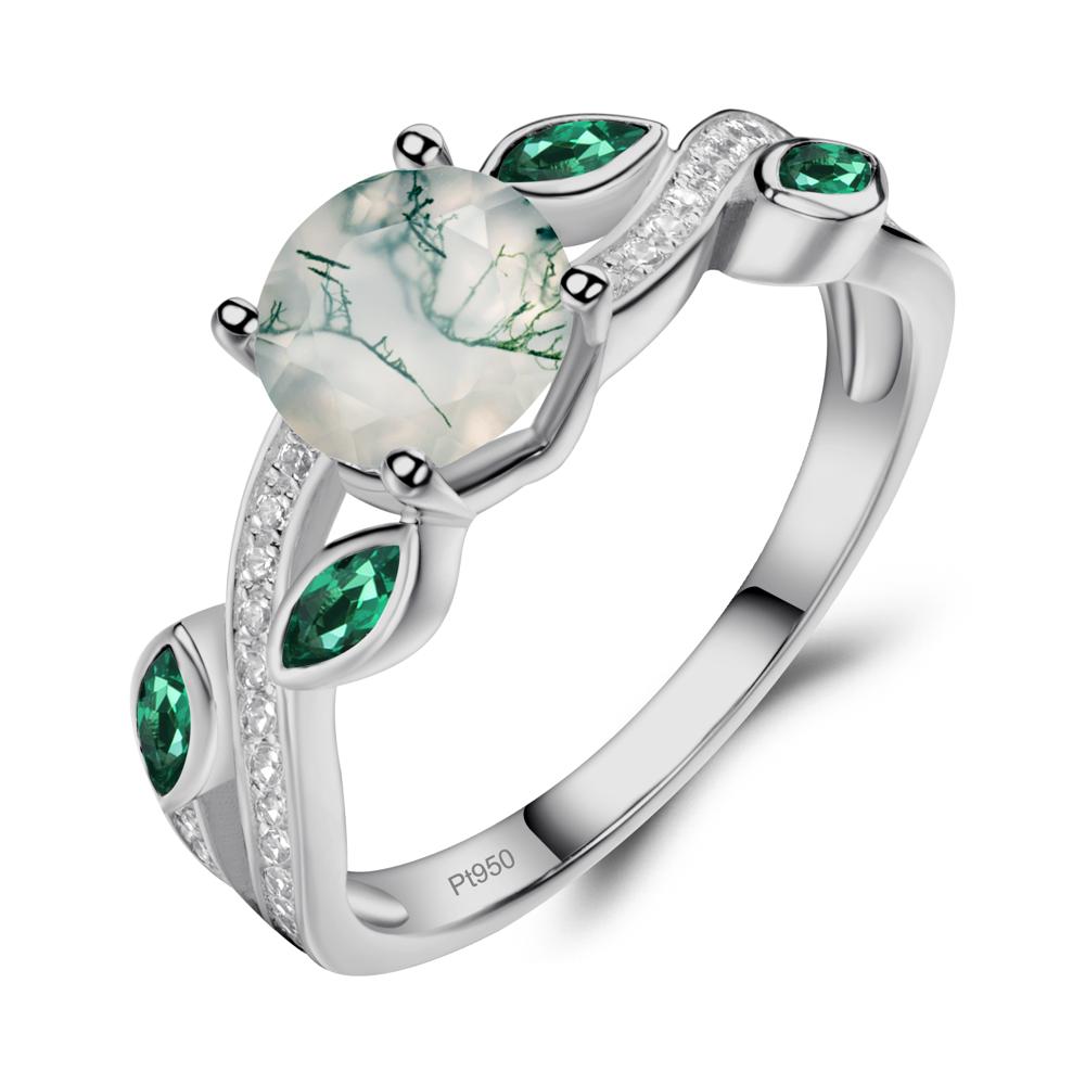 Moss Agate Twisted Leaf Engagement Ring - LUO Jewelry #metal_platinum