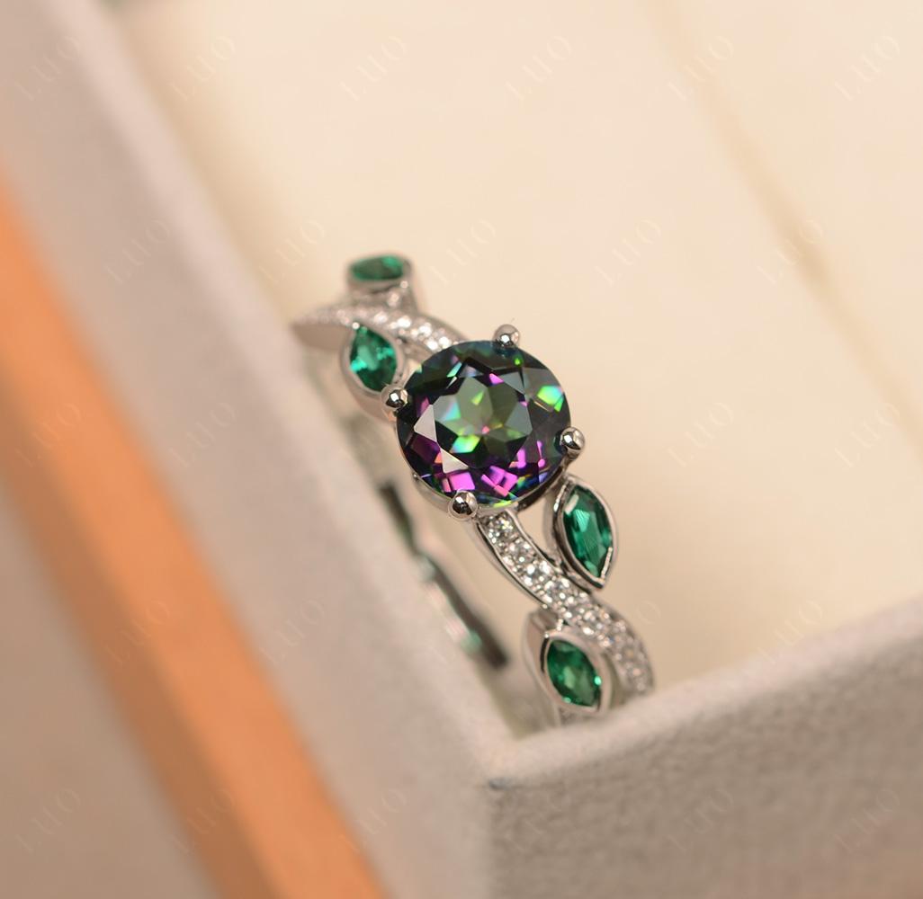 Mystic Topaz Engagement Ring with Leaf - LUO Jewelry 