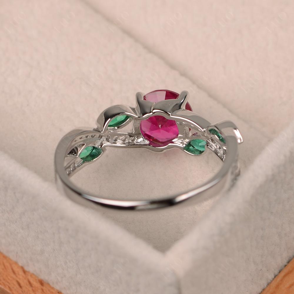 Ruby and Emerald Leaf Engagement Ring - LUO Jewelry 