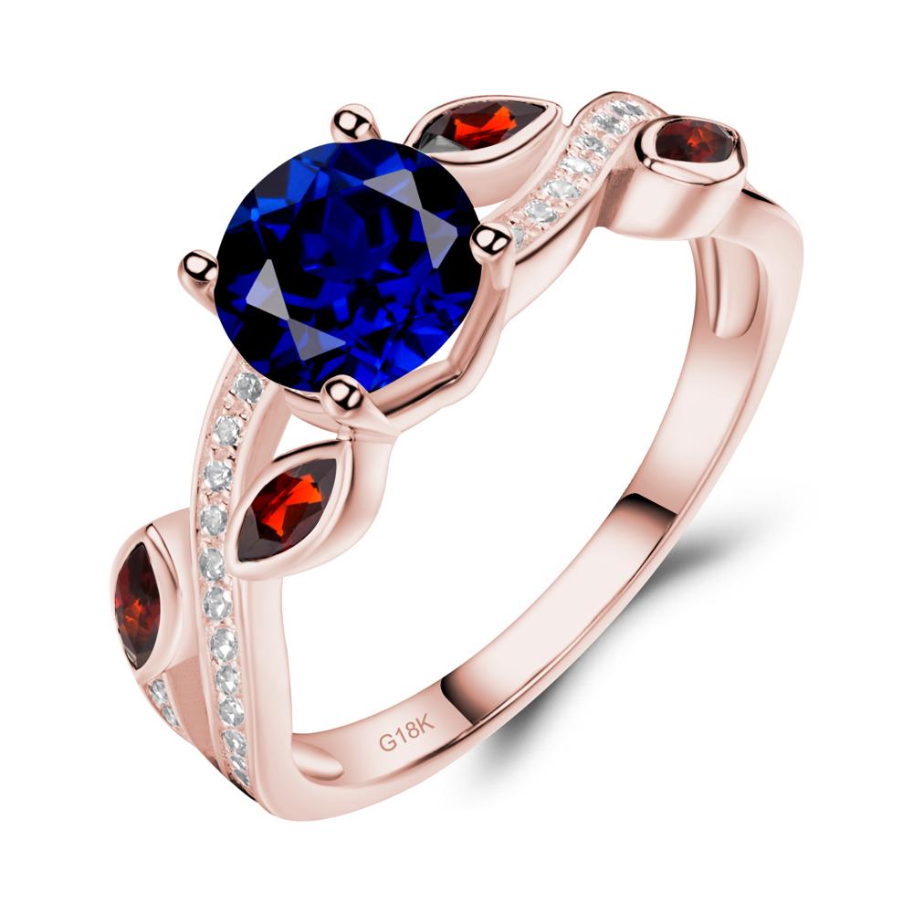 Sapphire and Garnet Engagement Ring with Leaf - LUO Jewelry #metal_18k rose gold