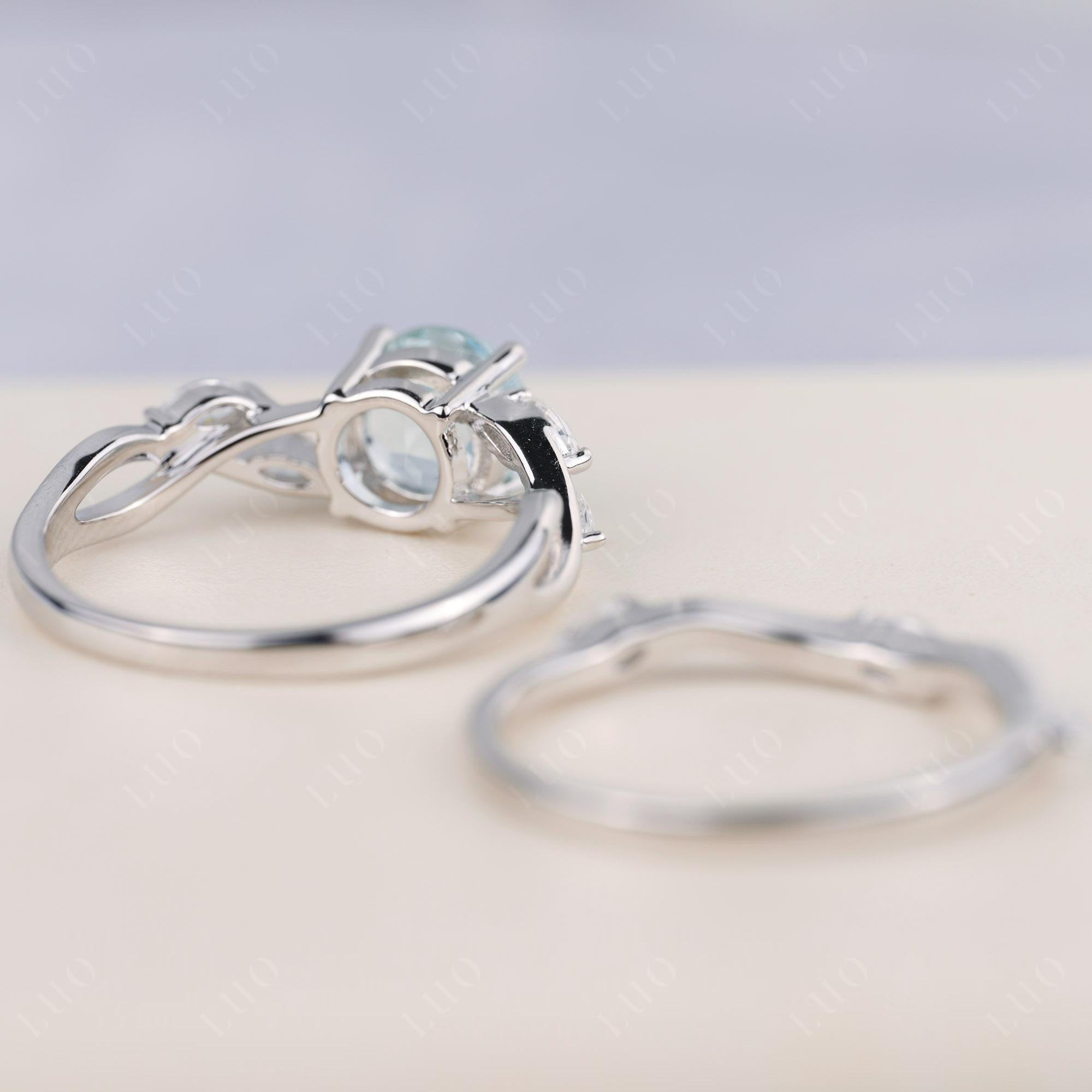 Art Deco Aquamarine Bridal Set Engagement Ring - LUO Jewelry 