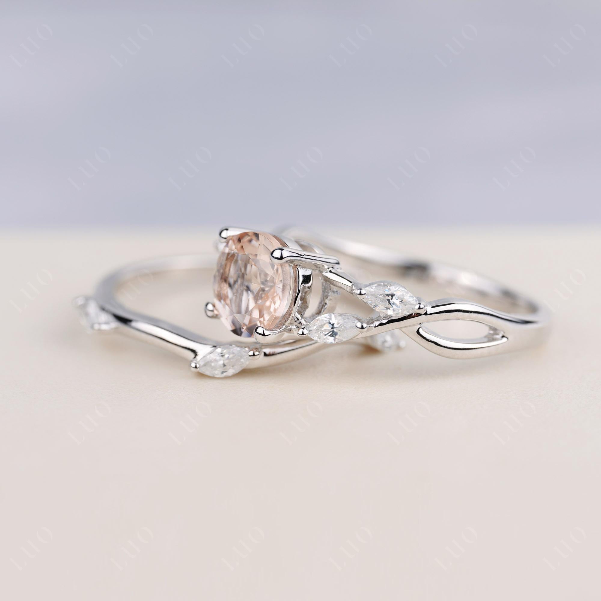 Art Deco Morganite Bridal Set Engagement Ring - LUO Jewelry 
