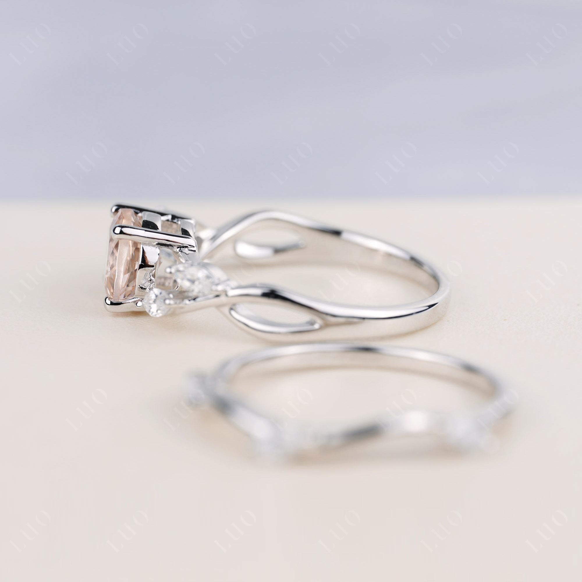 Art Deco Morganite Bridal Set Engagement Ring - LUO Jewelry 