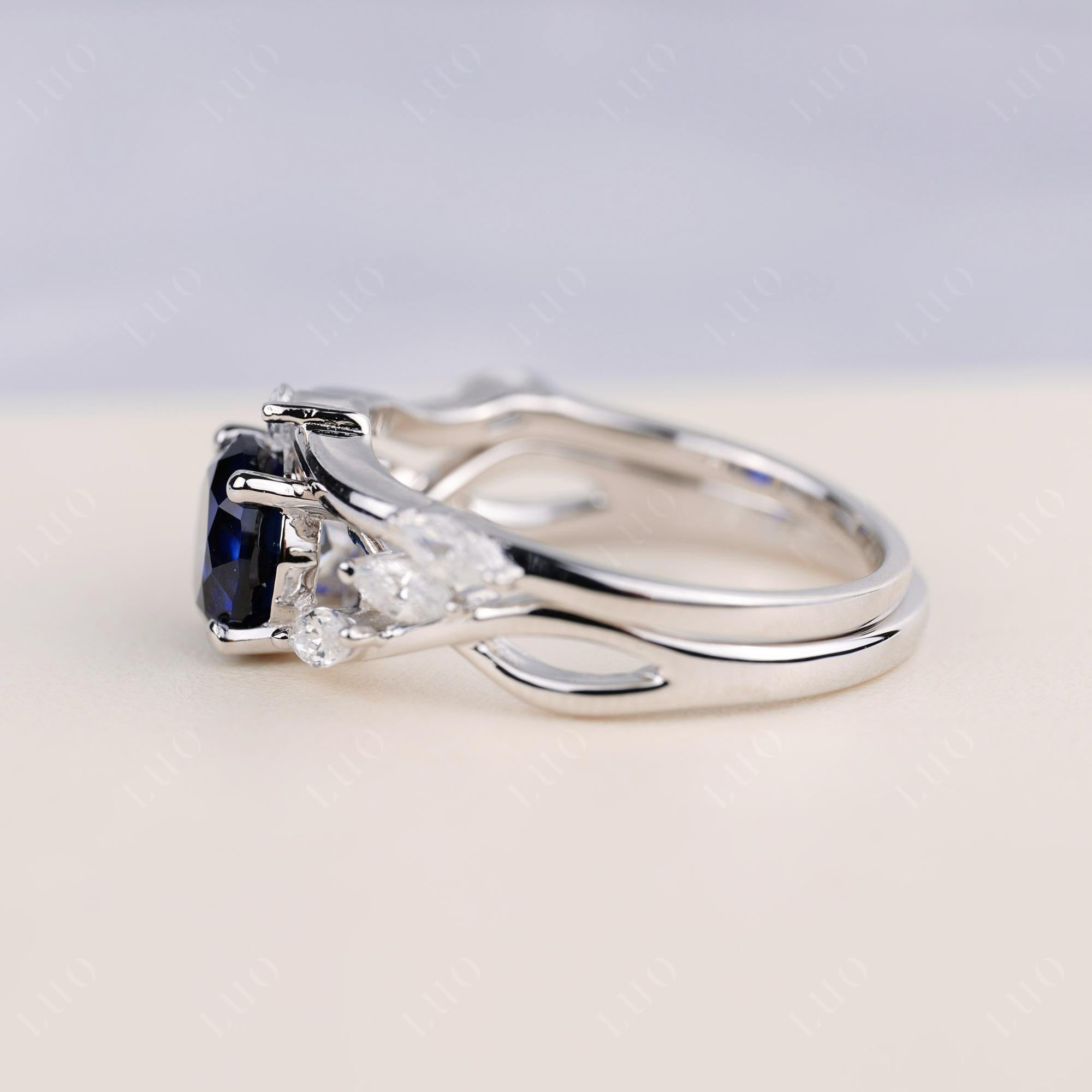 Art Deco Sapphire Bridal Set Engagement Ring - LUO Jewelry 