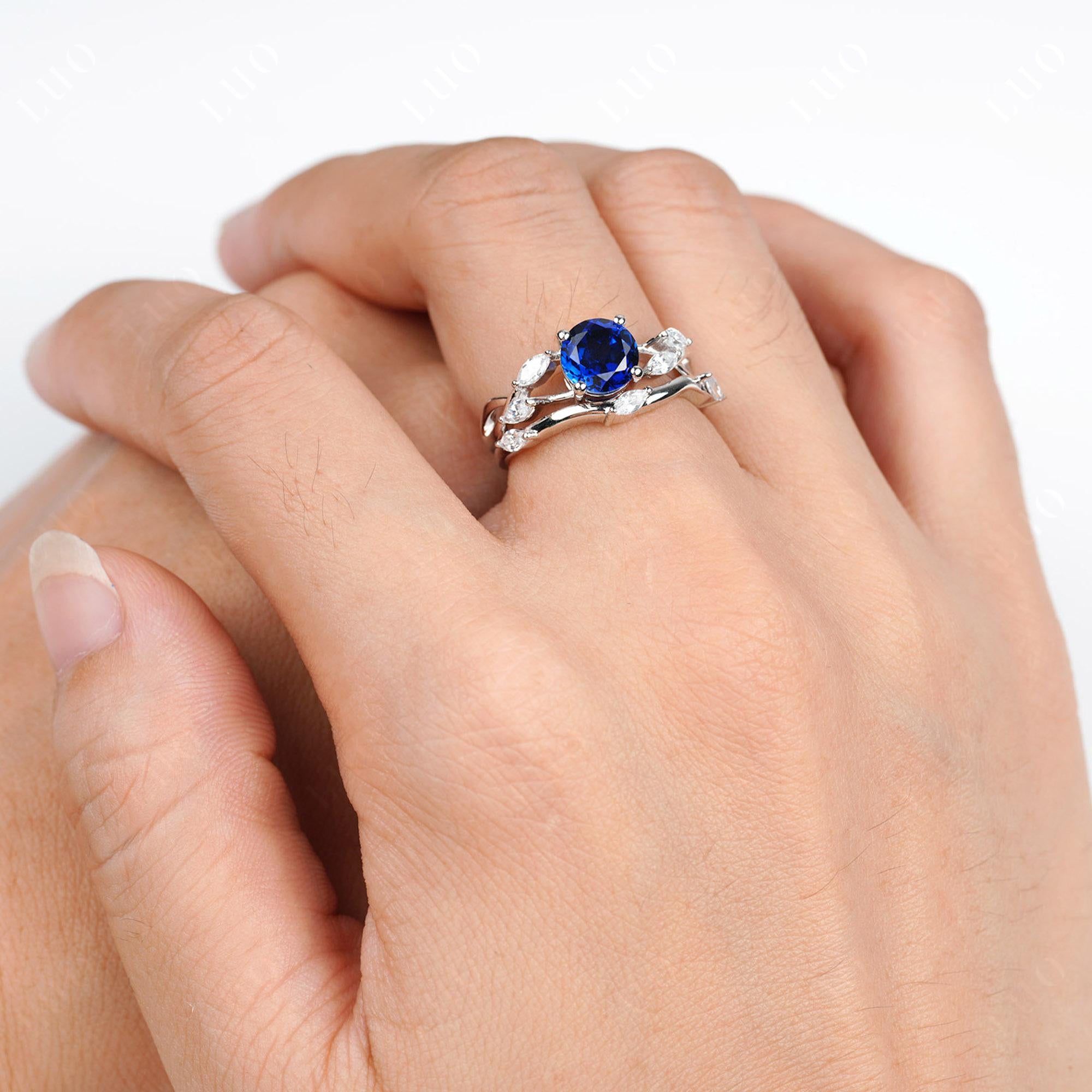 Art Deco Sapphire Bridal Set Engagement Ring - LUO Jewelry 