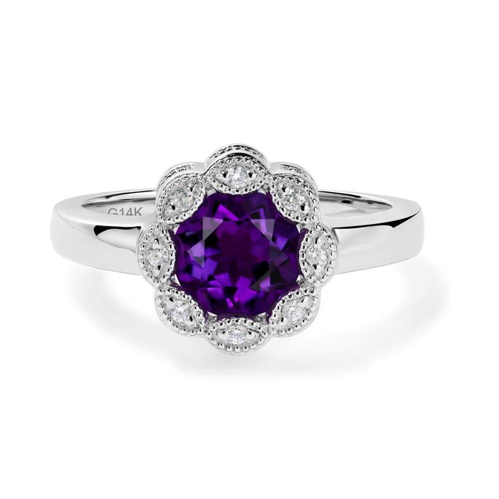 Vintage Amethyst Ring Halo Flower Ring - LUO Jewelry #metal_14k white gold