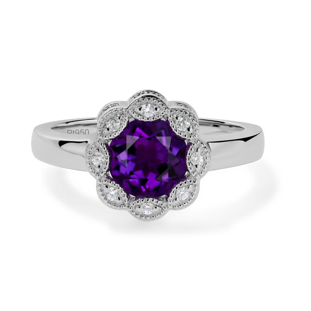 Vintage Amethyst Ring Halo Flower Ring - LUO Jewelry #metal_platinum