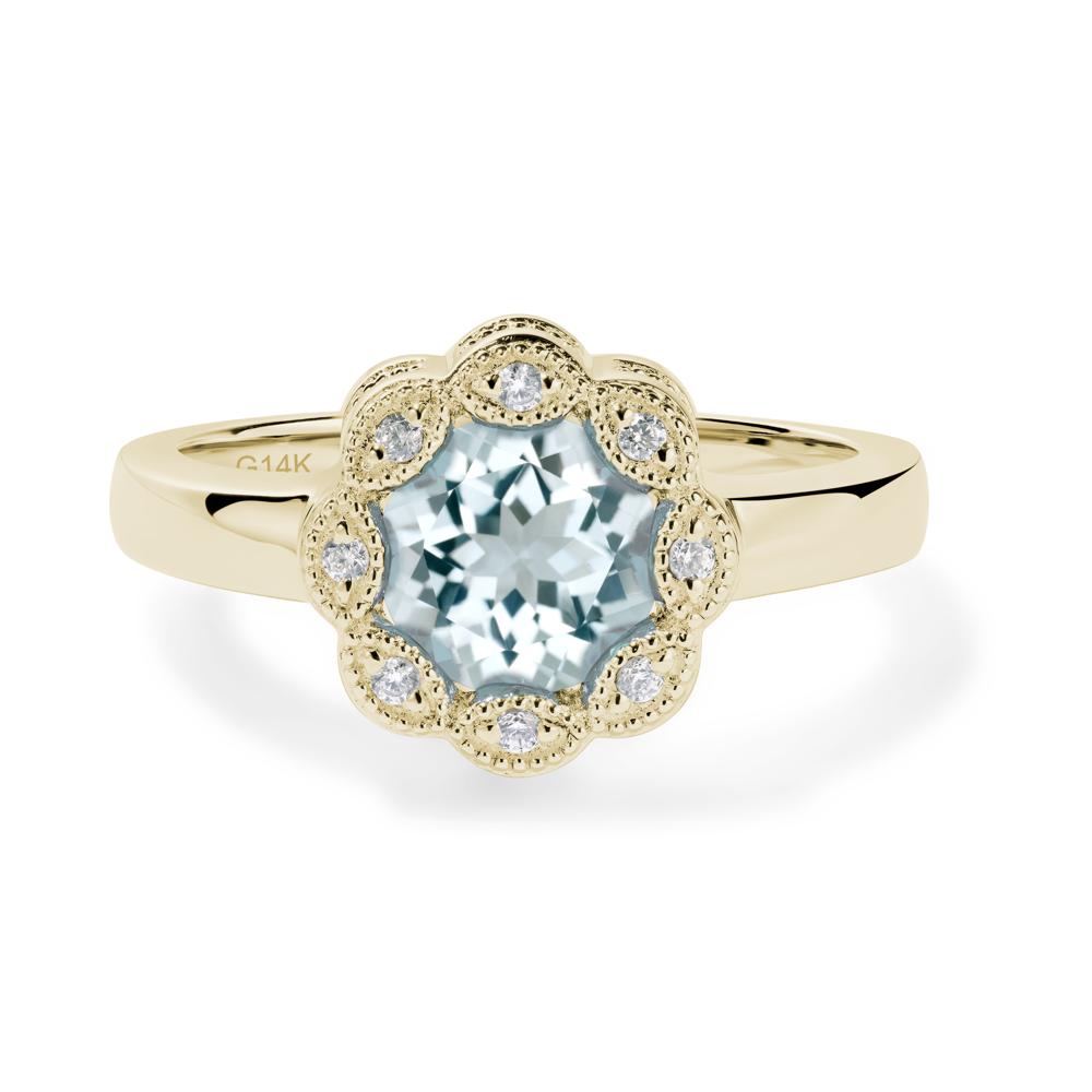 Vintage Aquamarine Ring Halo Flower Ring - LUO Jewelry #metal_14k yellow gold