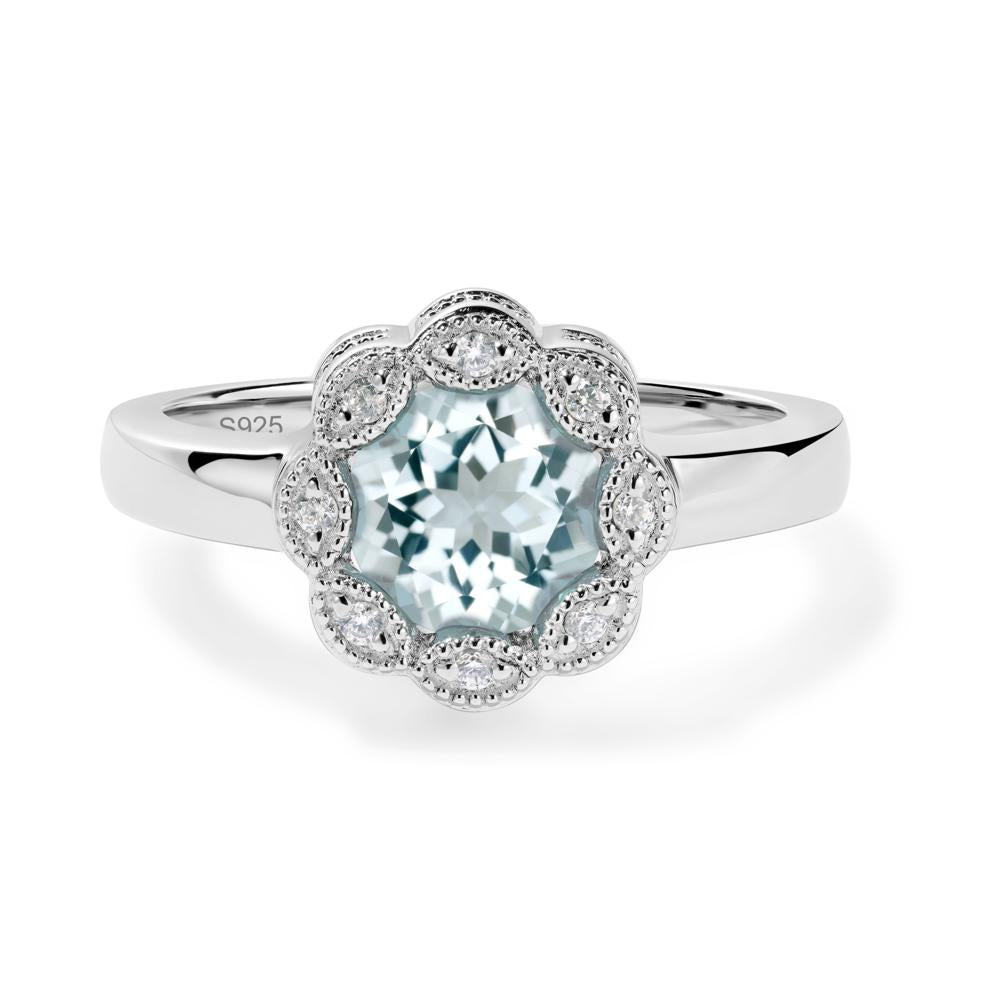 Vintage Aquamarine Ring Halo Flower Ring - LUO Jewelry #metal_sterling silver