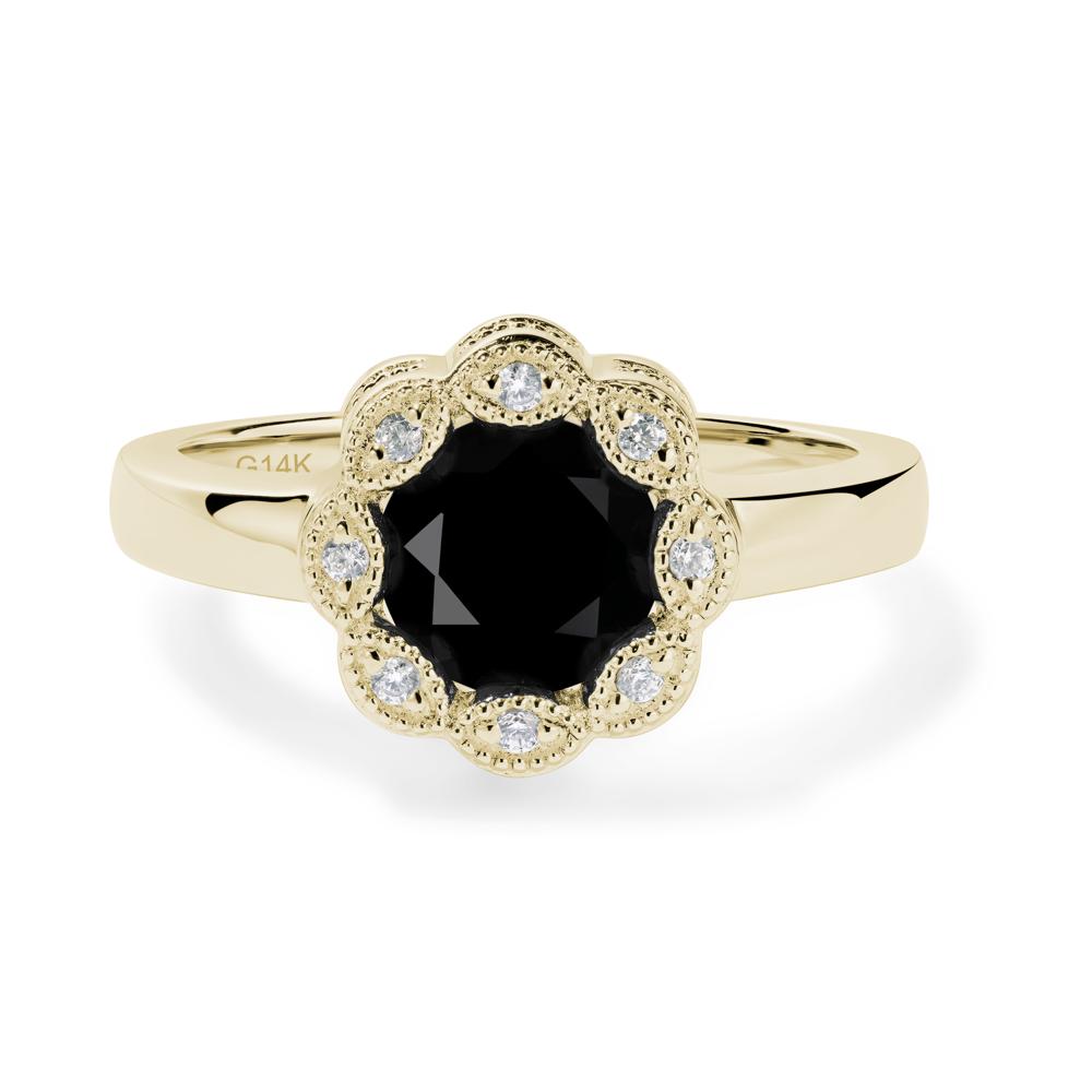 Vintage Black Spinel Ring Halo Flower Ring - LUO Jewelry #metal_14k yellow gold