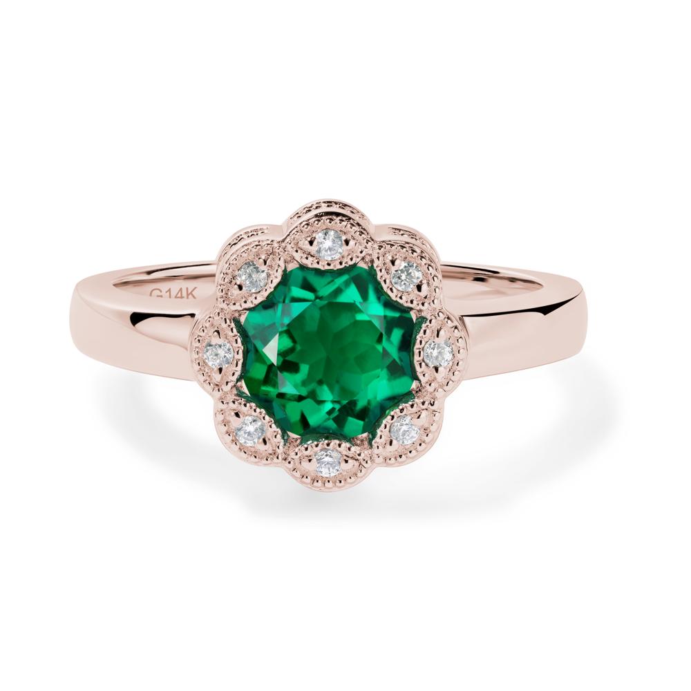 Vintage Emerald Ring Halo Flower Ring - LUO Jewelry #metal_14k rose gold