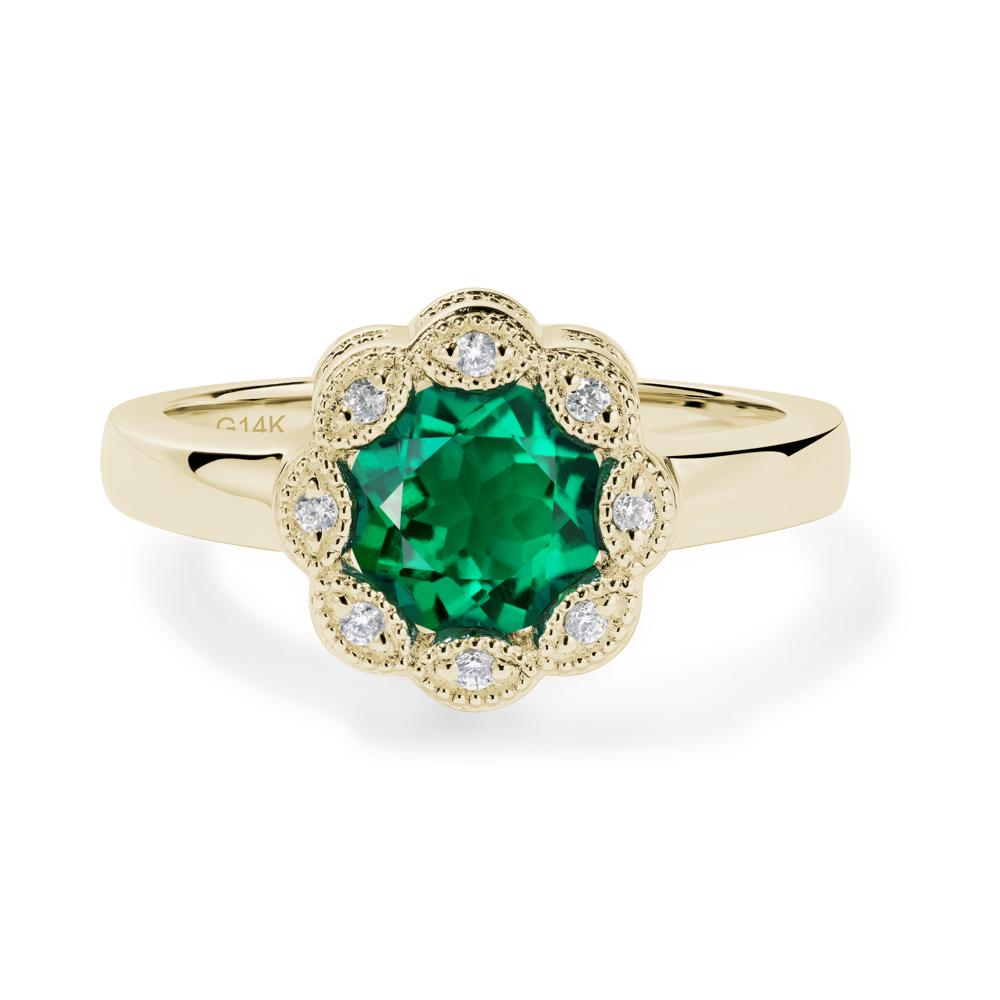 Vintage Emerald Ring Halo Flower Ring - LUO Jewelry #metal_14k yellow gold