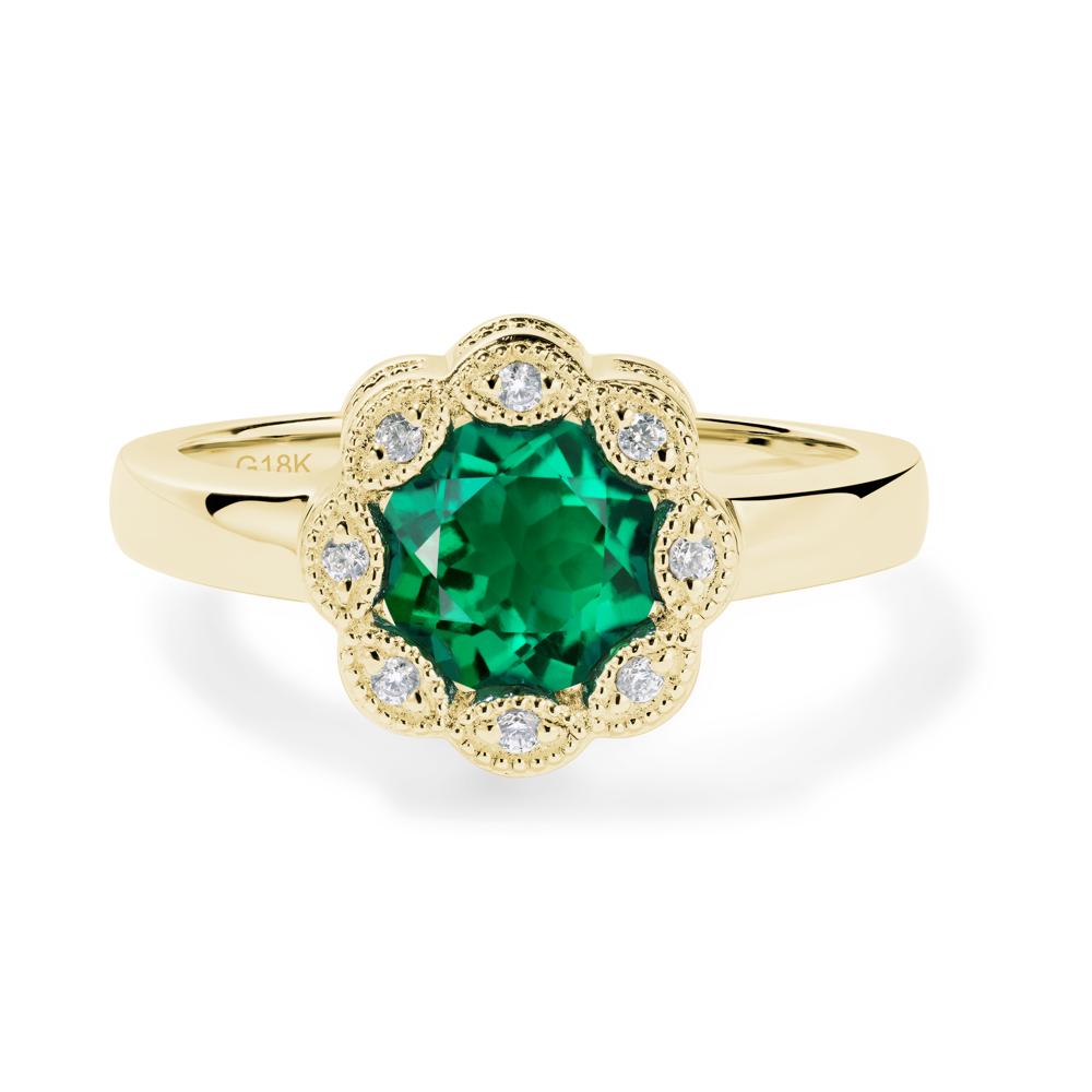Vintage Emerald Ring Halo Flower Ring - LUO Jewelry #metal_18k yellow gold