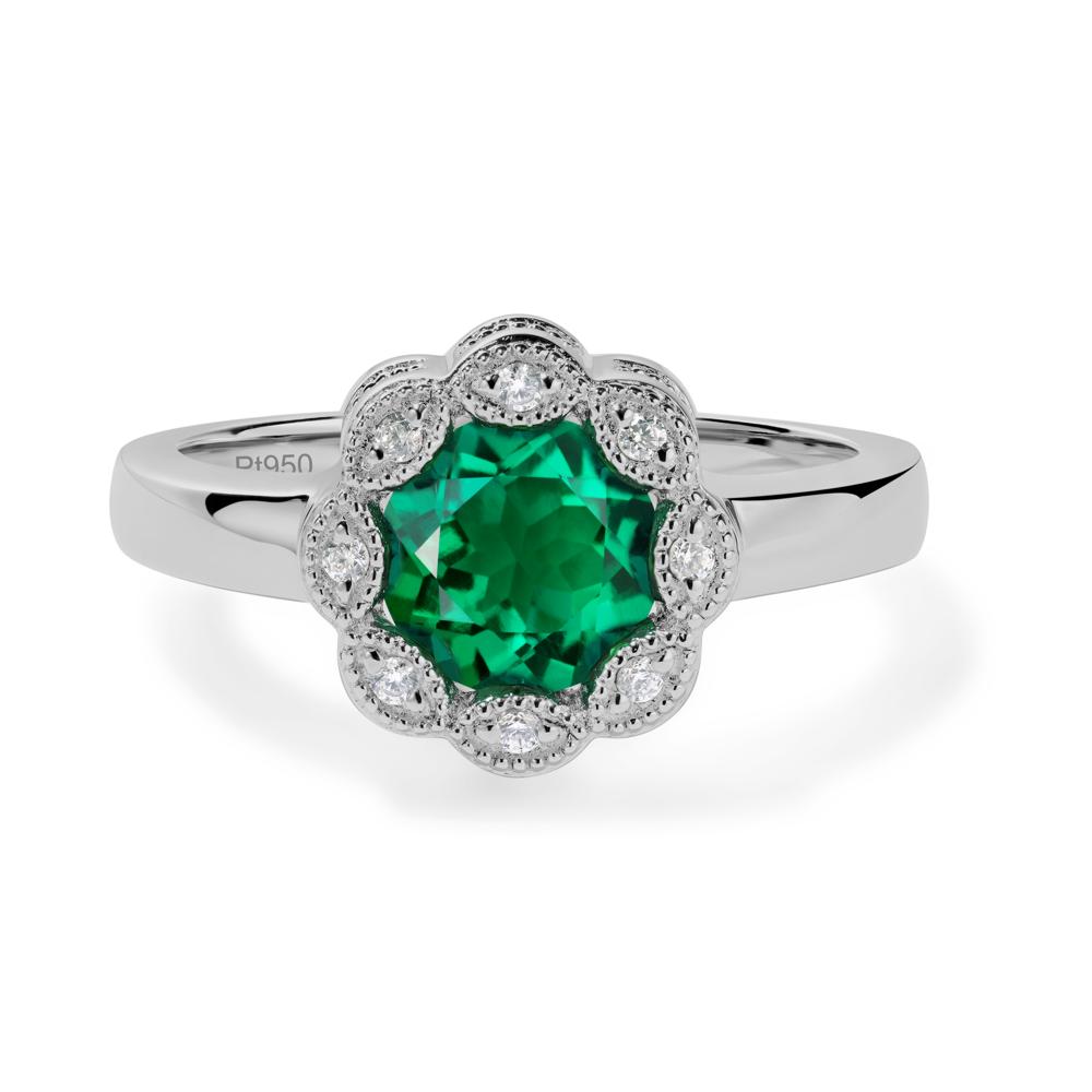 Vintage Emerald Ring Halo Flower Ring - LUO Jewelry #metal_platinum