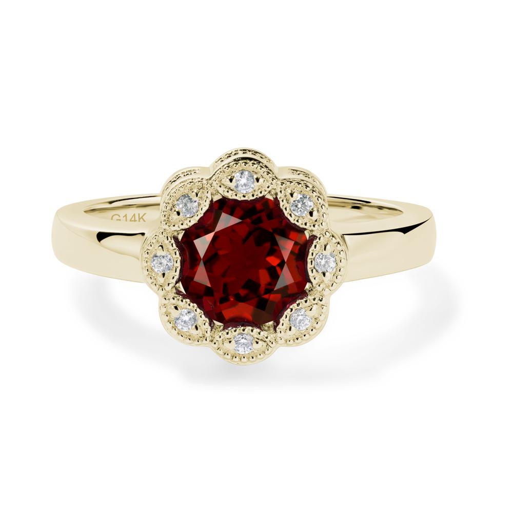 Vintage Garnet Ring Halo Flower Ring - LUO Jewelry #metal_14k yellow gold
