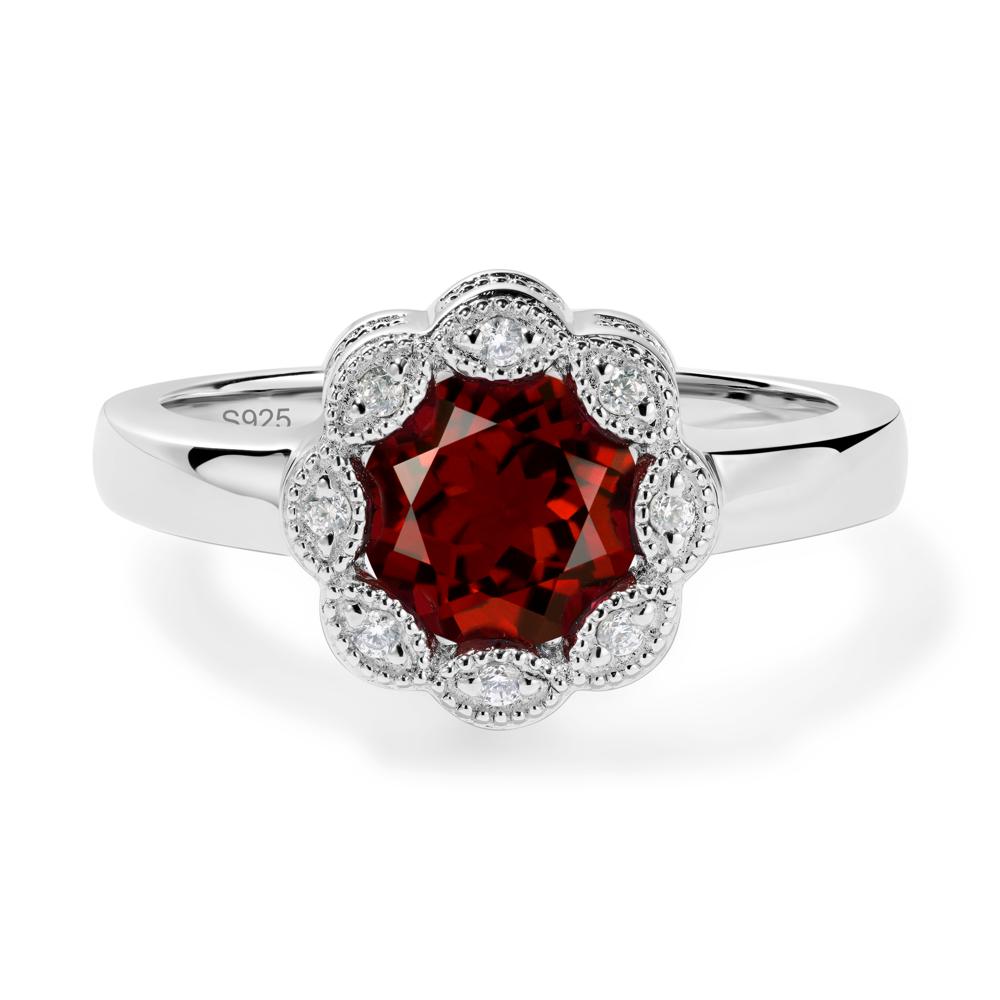 Vintage Garnet Ring Halo Flower Ring - LUO Jewelry #metal_sterling silver