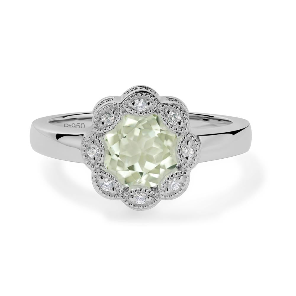 Vintage Green Amethyst Ring Halo Flower Ring - LUO Jewelry #metal_platinum