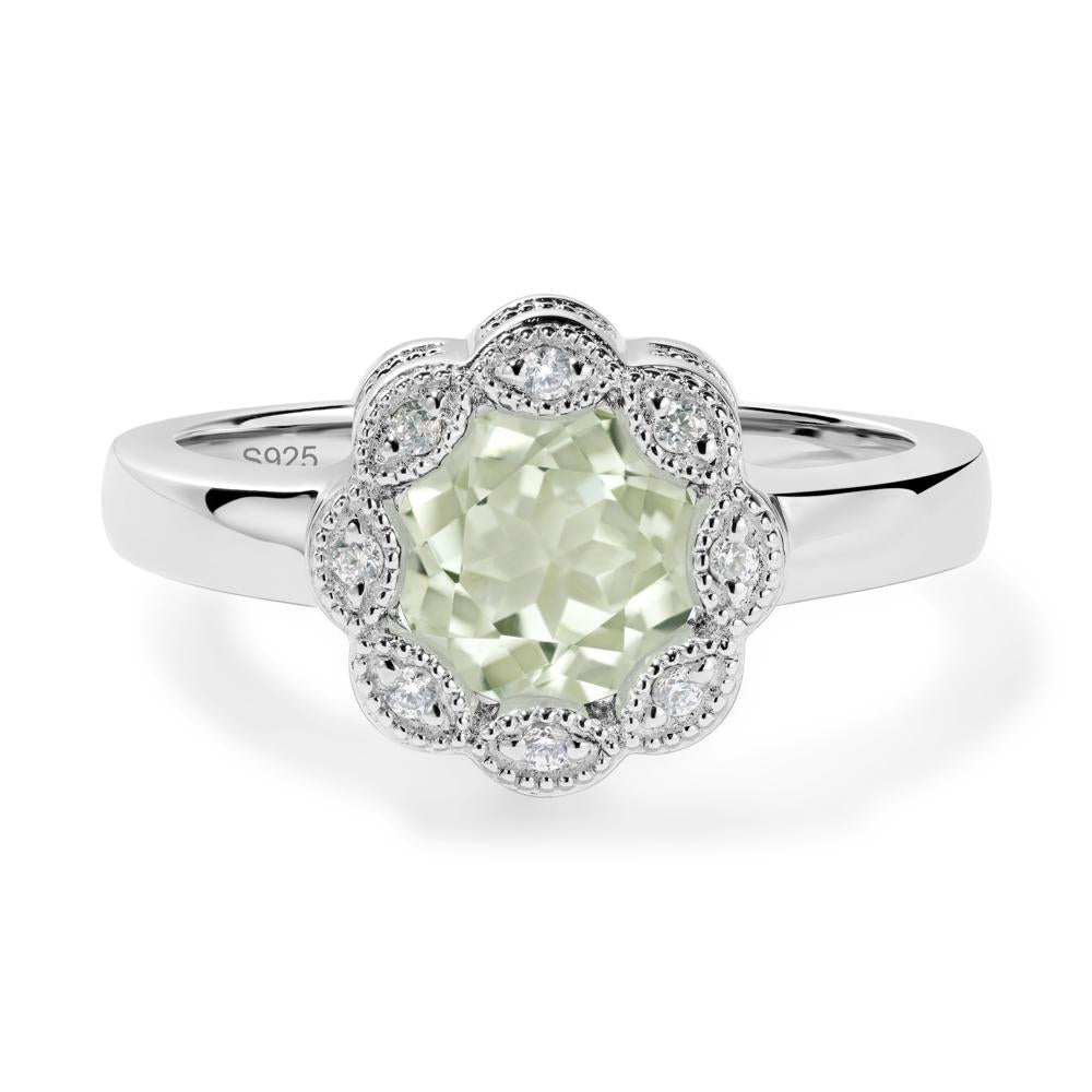 Vintage Green Amethyst Ring Halo Flower Ring - LUO Jewelry #metal_sterling silver