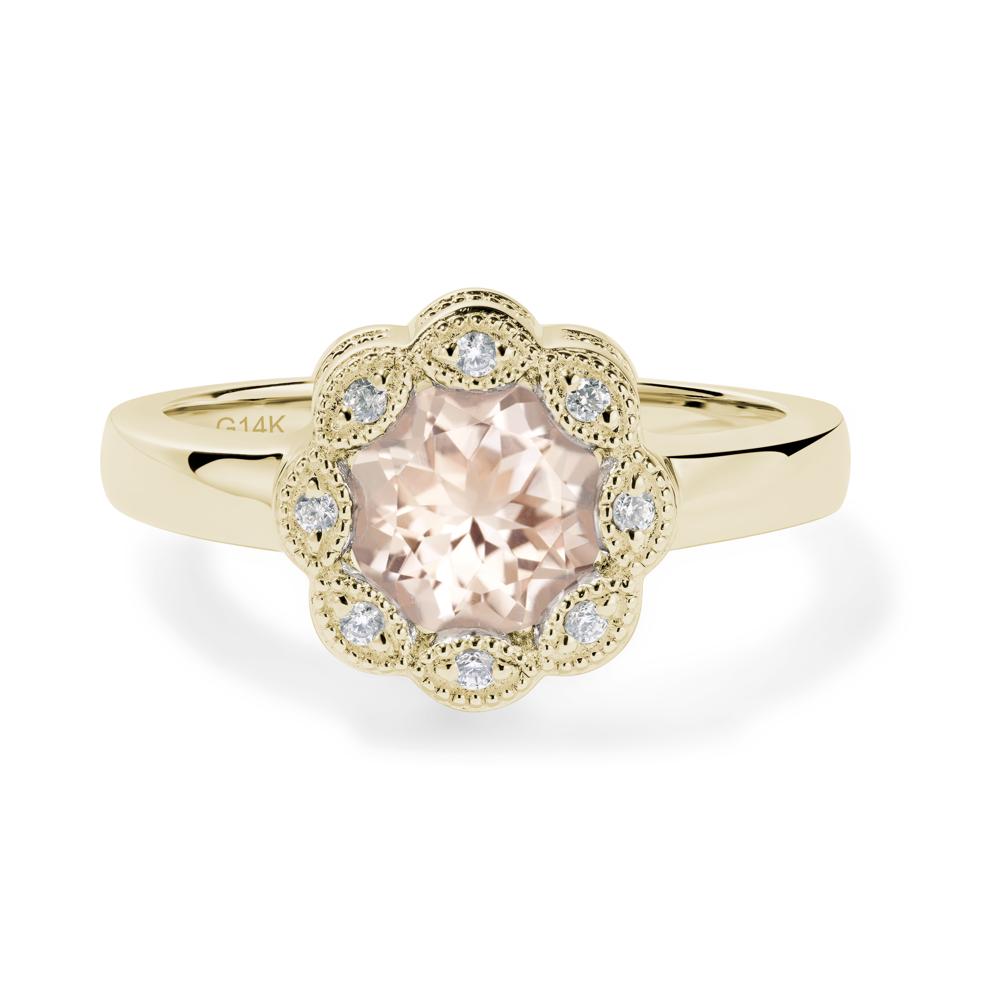 Vintage Morganite Ring Halo Flower Ring - LUO Jewelry #metal_14k yellow gold