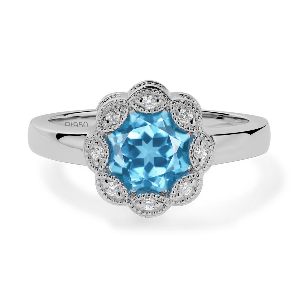 Vintage Swiss Blue Topaz Ring Halo Flower Ring - LUO Jewelry #metal_platinum
