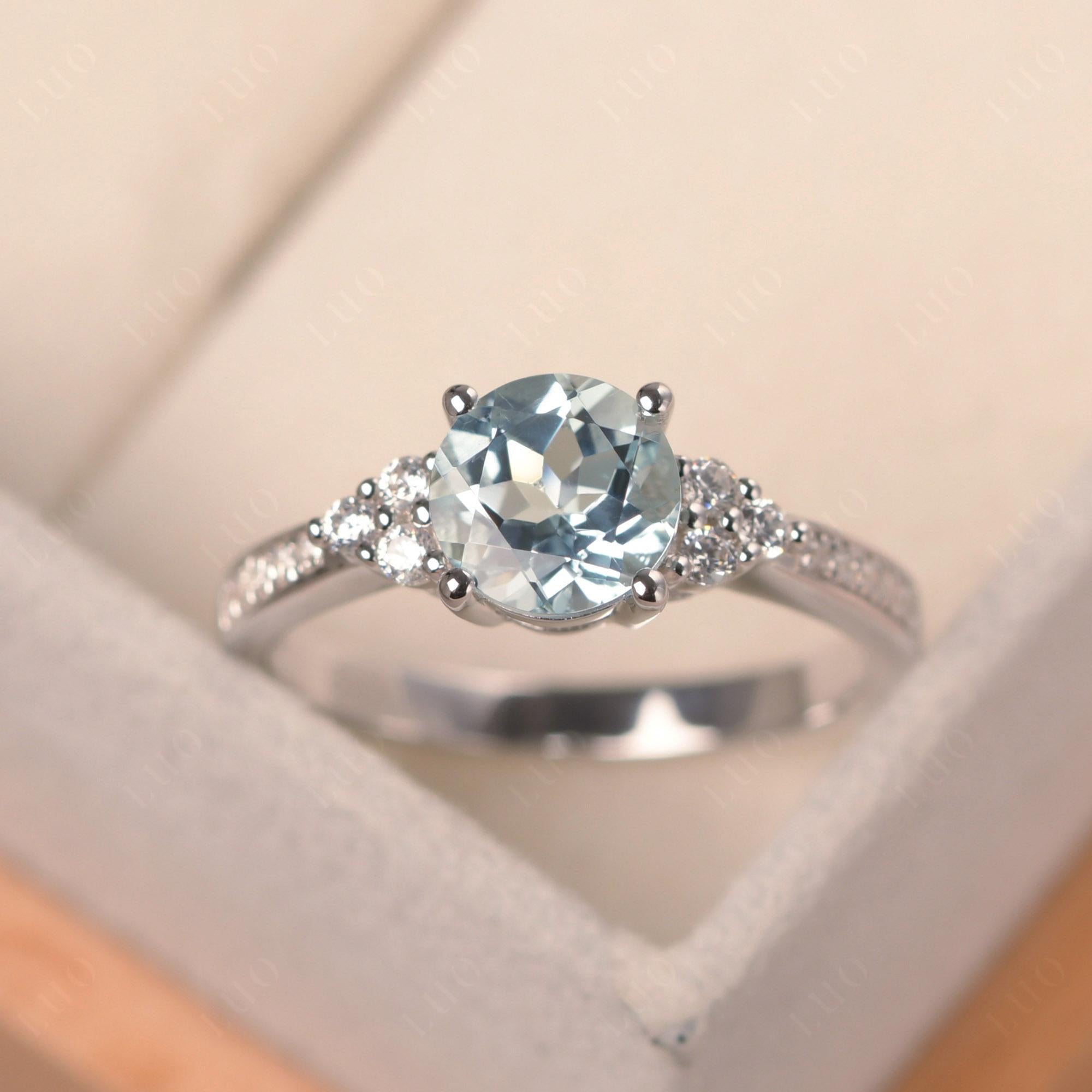 Round Cut Aquamarine Engagement Ring - LUO Jewelry 