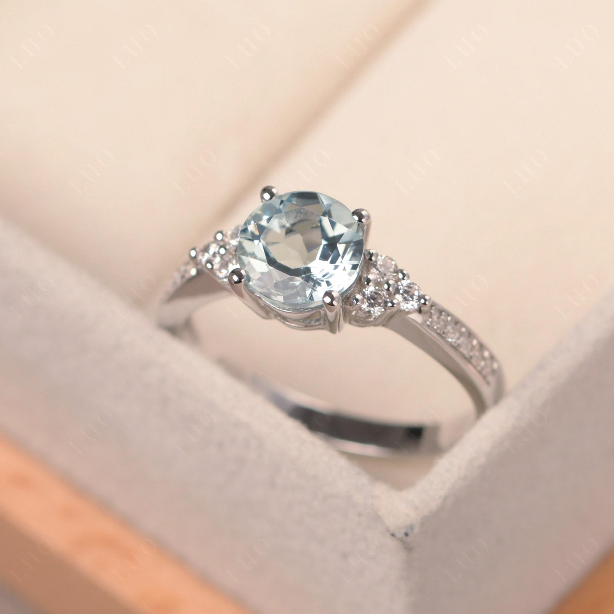 Round Cut Aquamarine Engagement Ring - LUO Jewelry 