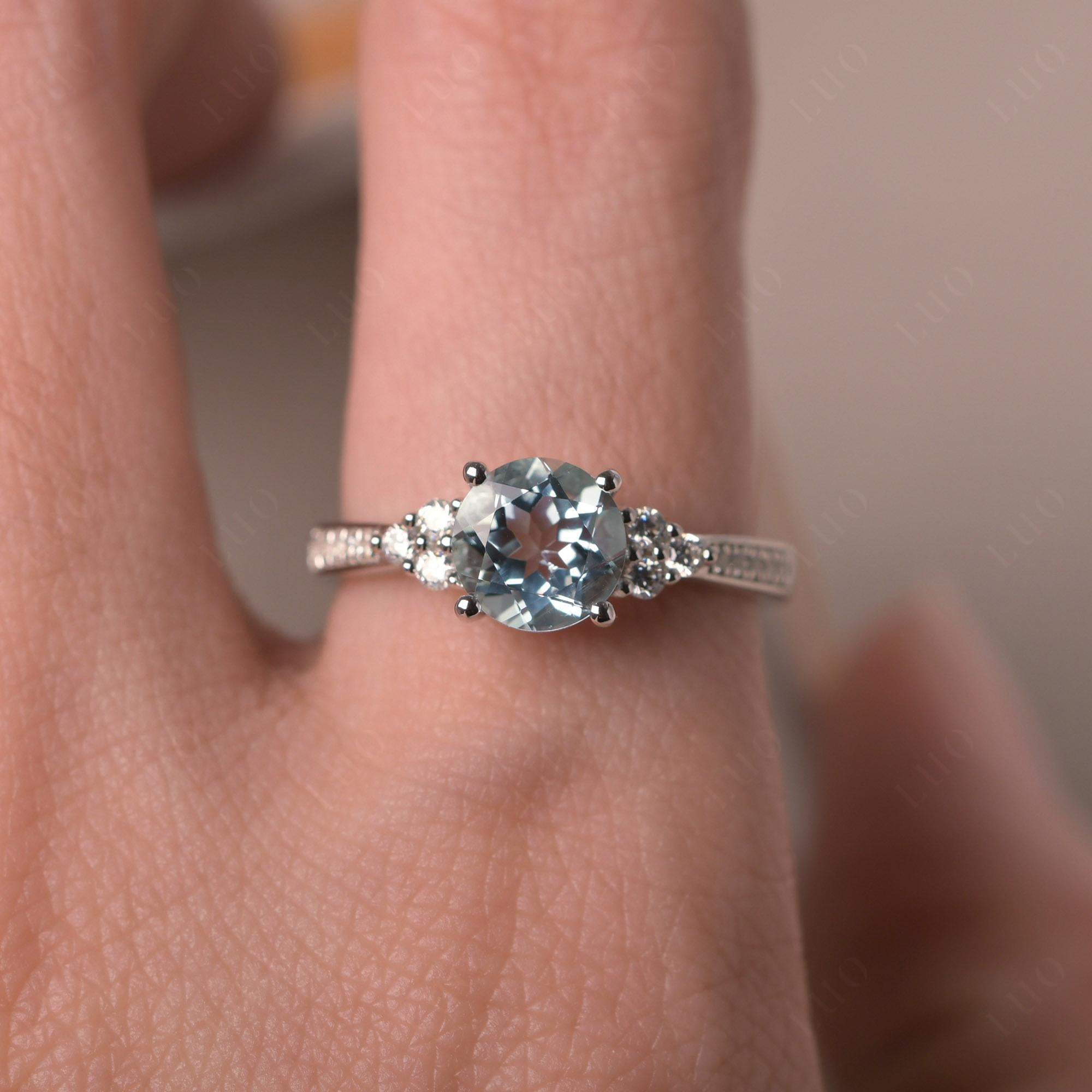 Round Cut Aquamarine Engagement Ring - LUO Jewelry 