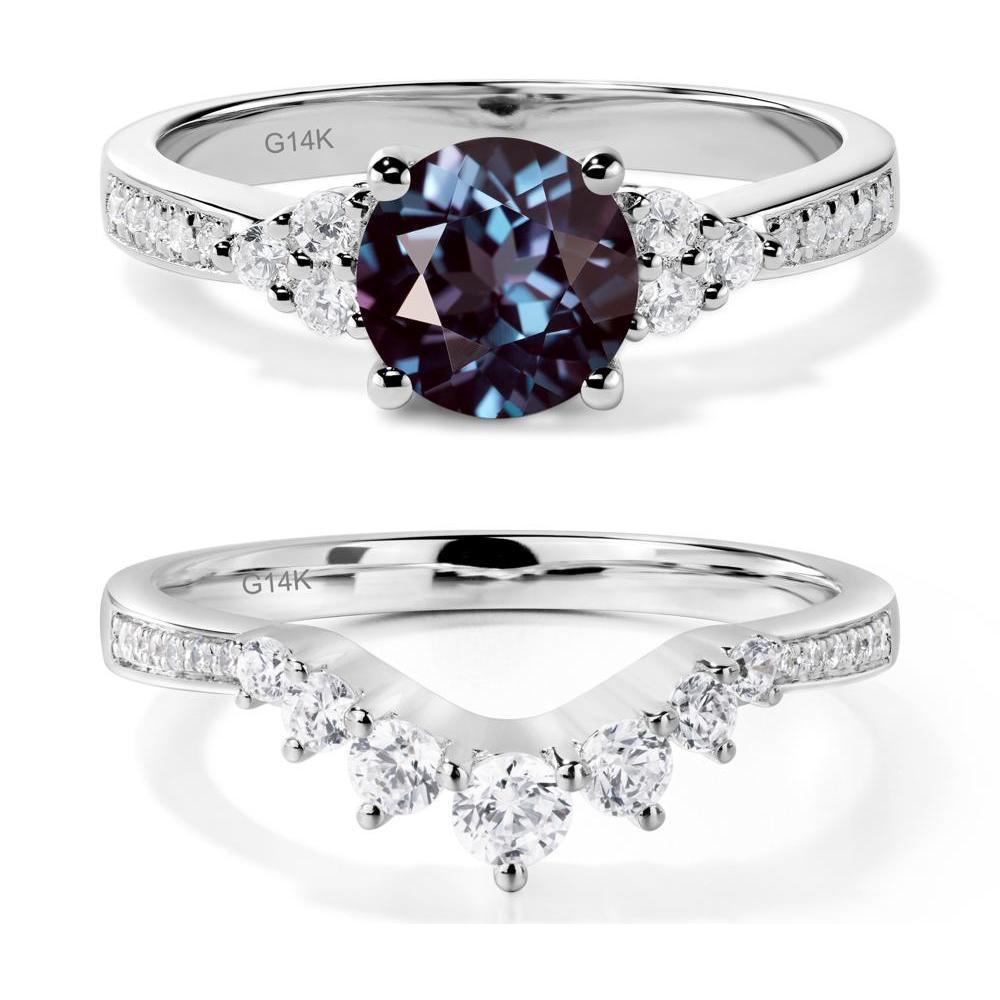 Round Cut Alexandrite Engagement Ring - LUO Jewelry #metal_14k white gold