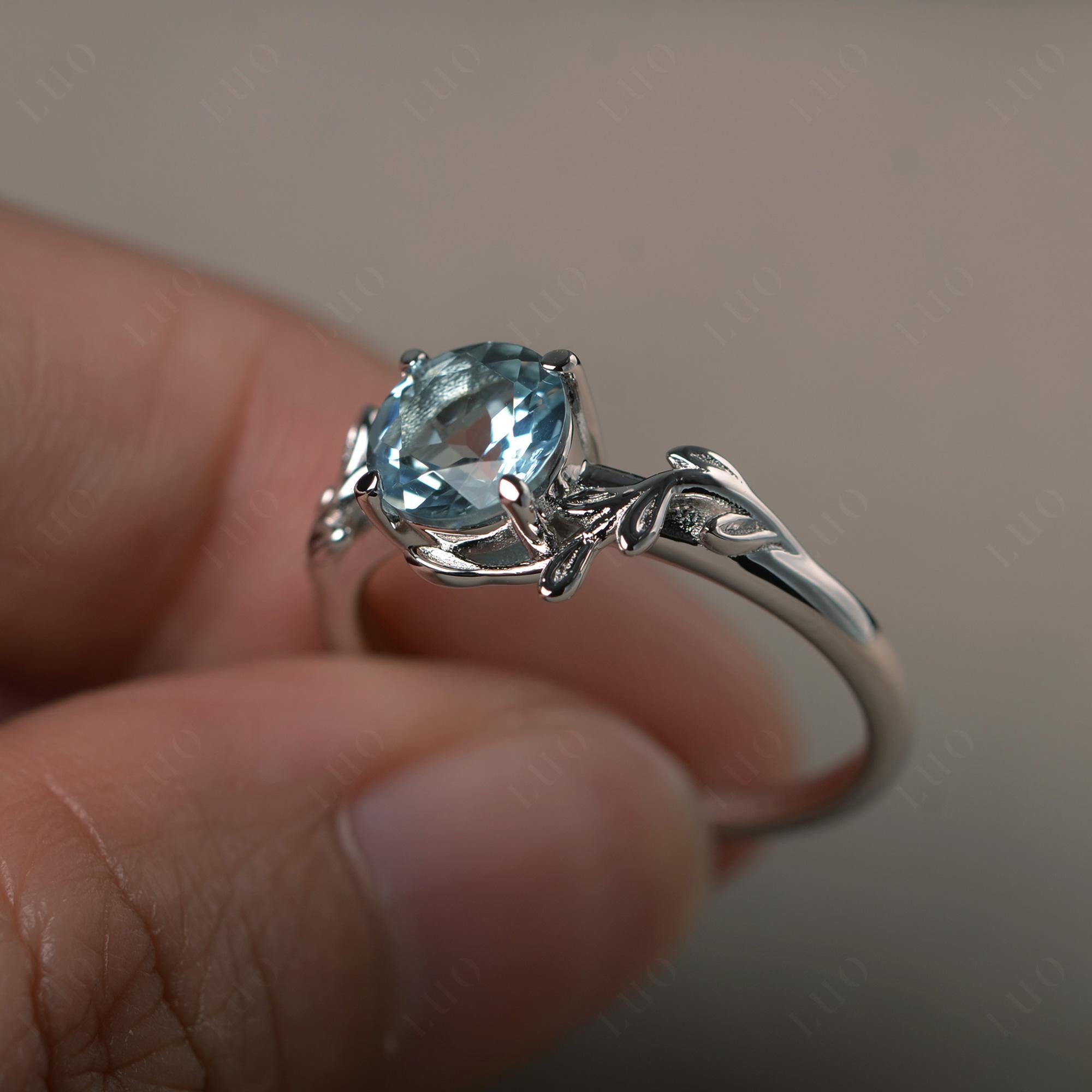Aquamarine Leaf and Vine Ring - LUO Jewelry 