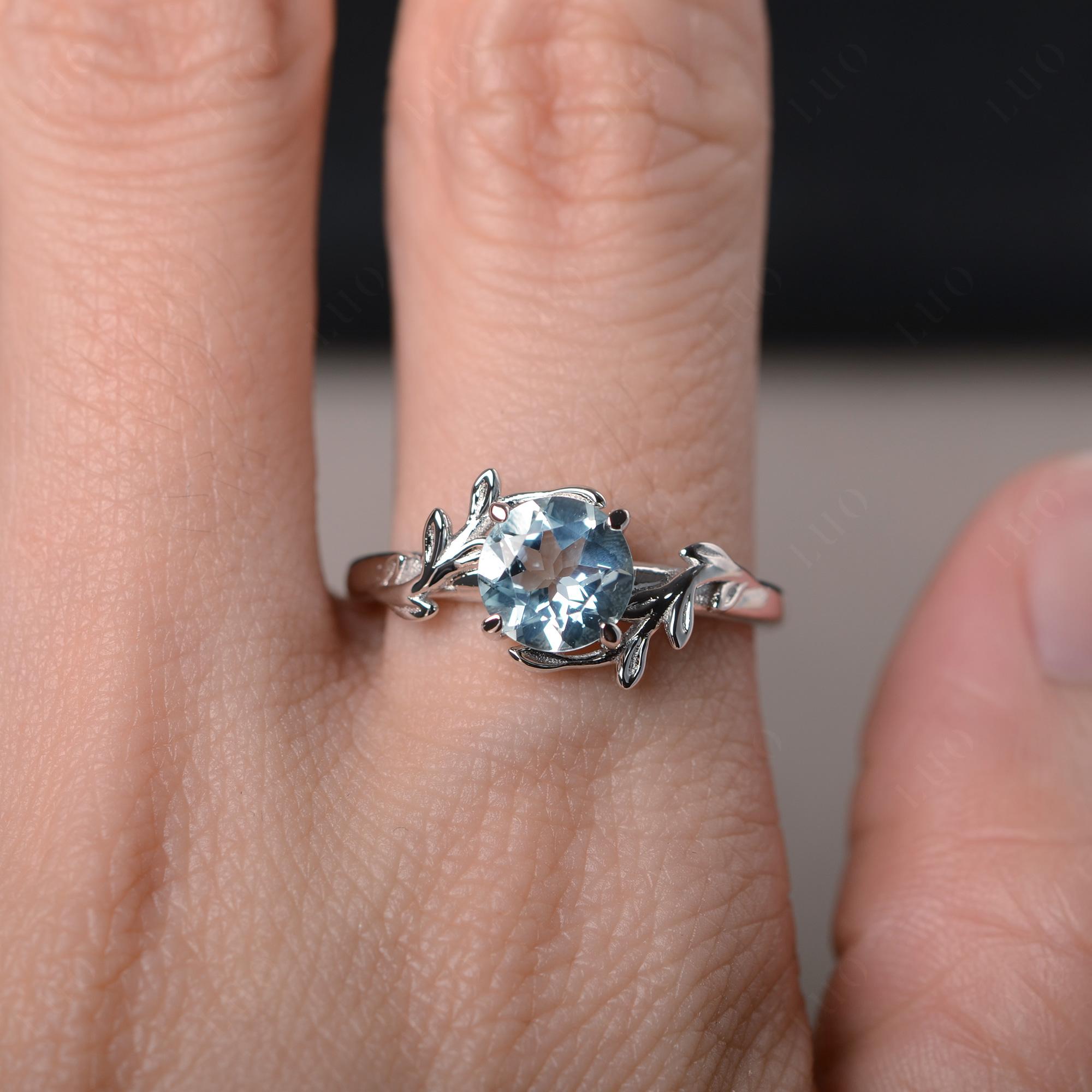 Aquamarine Leaf and Vine Ring - LUO Jewelry 