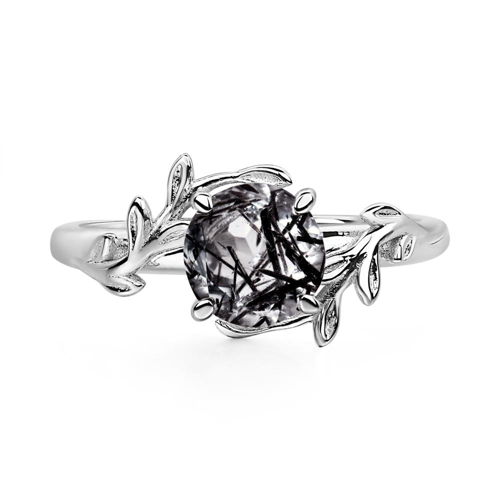 Black Rutilated Quartz Vine Engagement Ring - LUO Jewelry #metal_18k white gold