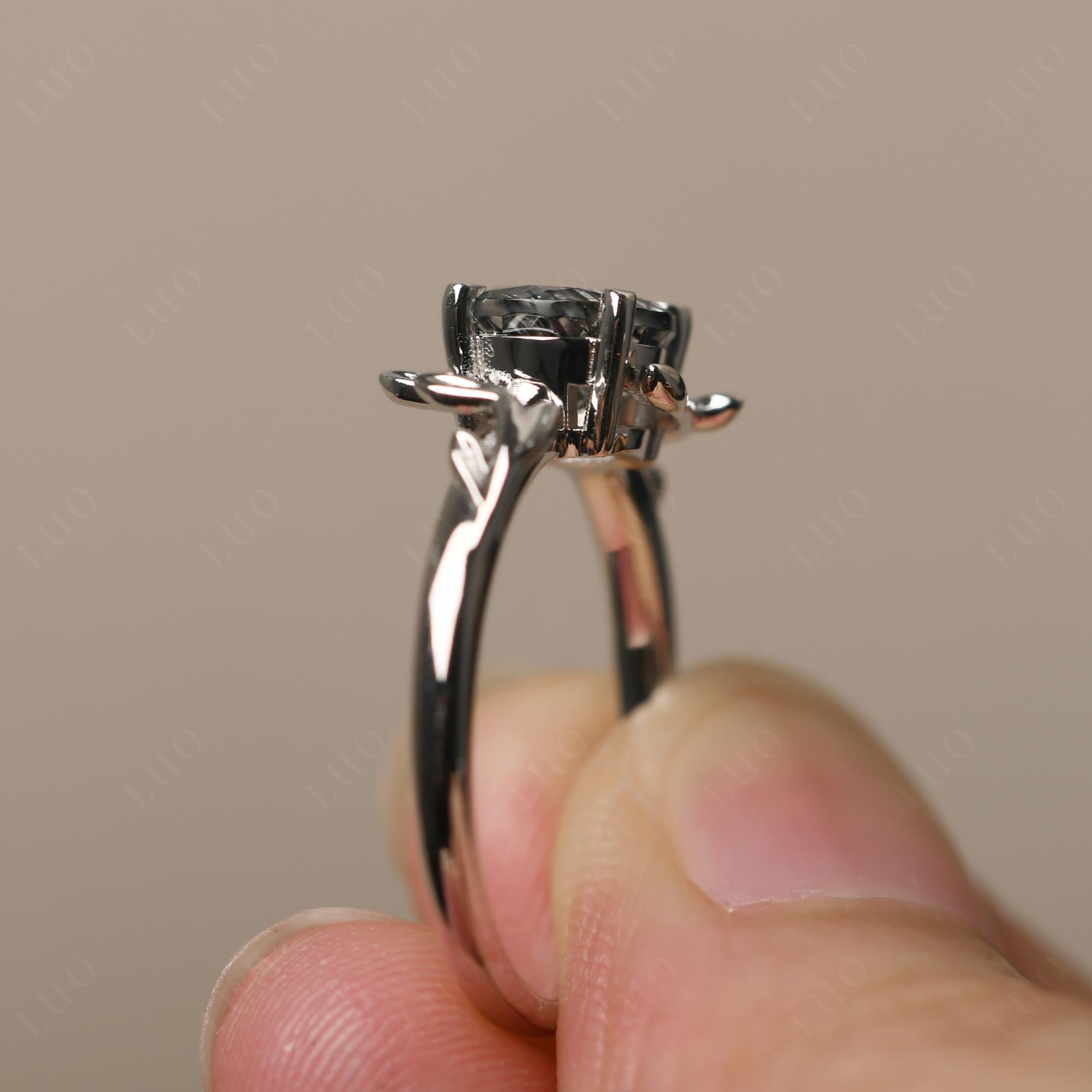 Black Rutilated Quartz Vine Engagement Ring - LUO Jewelry 
