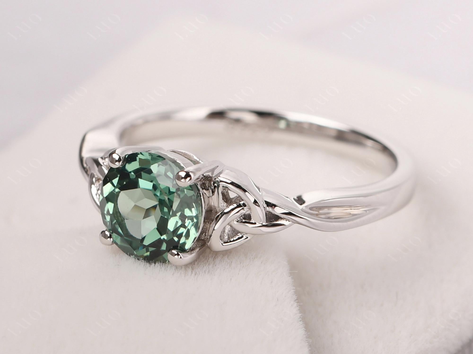 Round Cut Green Sapphire Celtic Ring - LUO Jewelry 