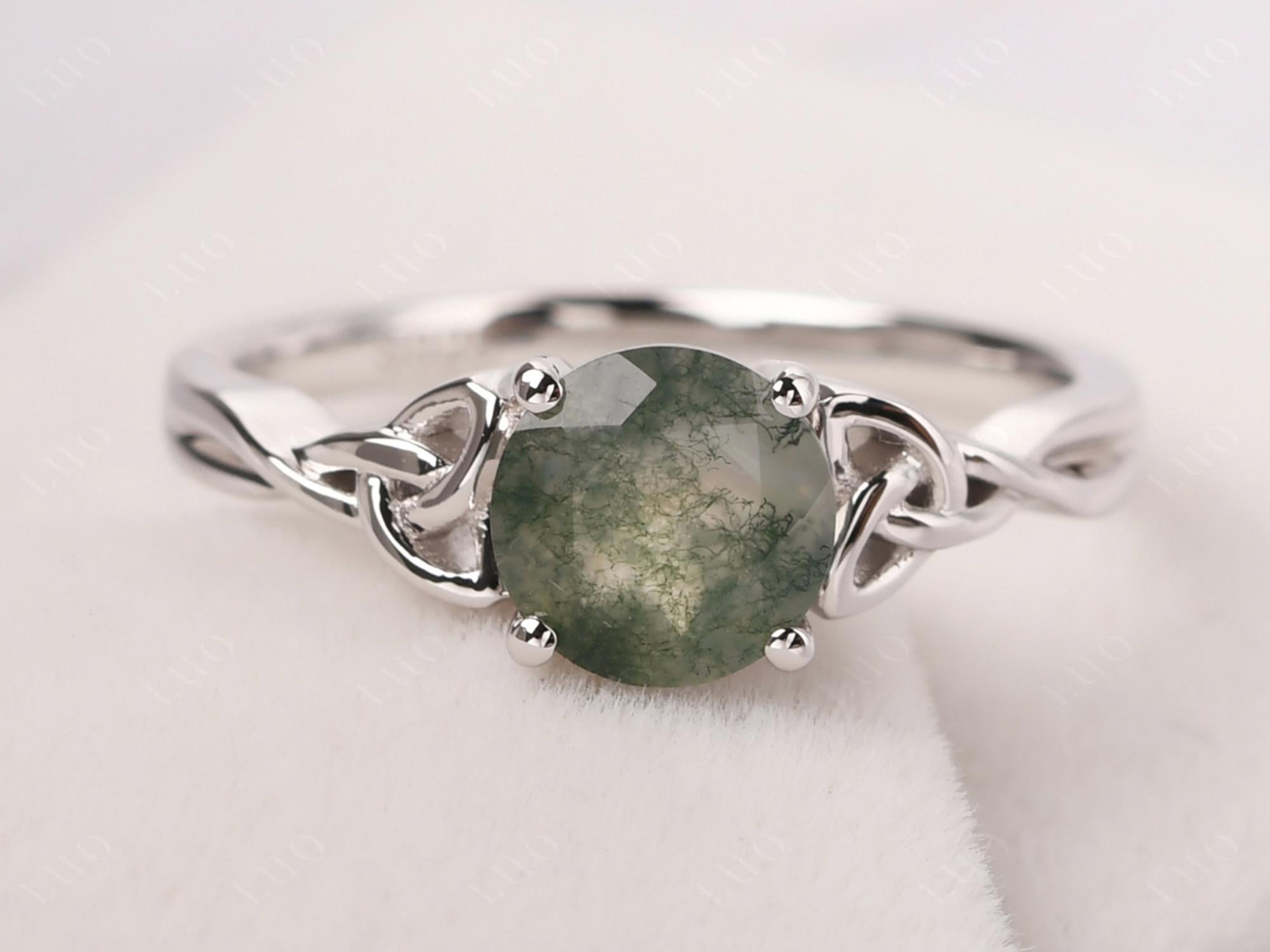 Round Cut Moss Agate Celtic Ring - LUO Jewelry 