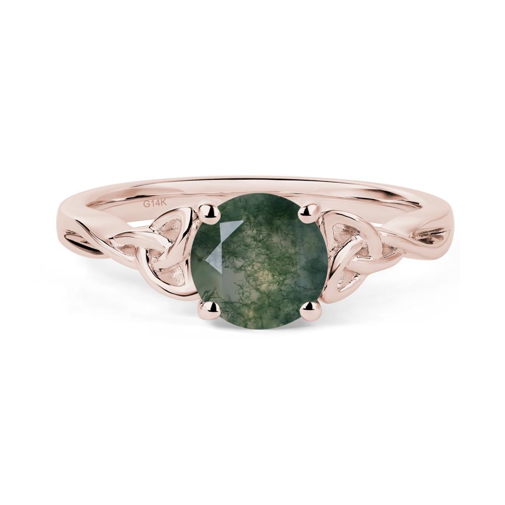 Round Cut Moss Agate Celtic Ring - LUO Jewelry #metal_14k rose gold