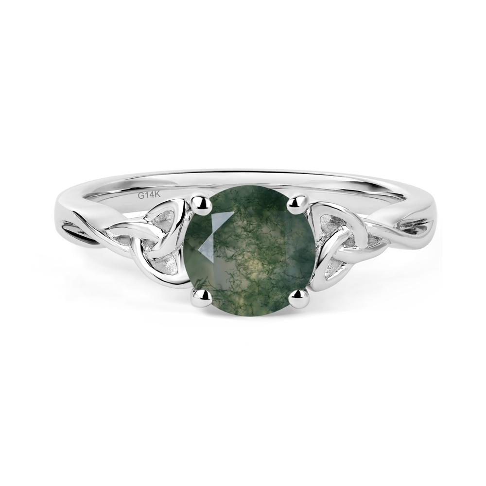 Round Cut Moss Agate Celtic Ring - LUO Jewelry #metal_14k white gold