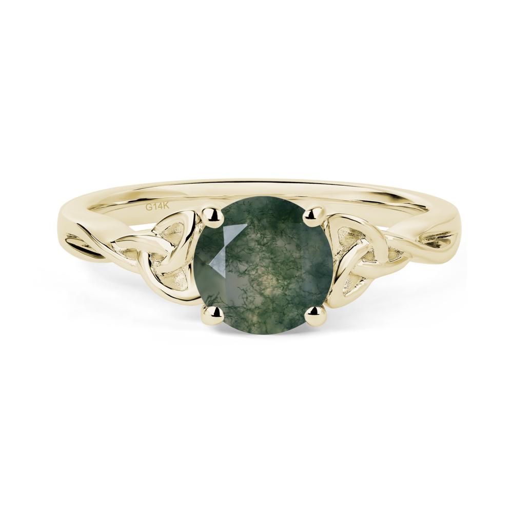 Round Cut Moss Agate Celtic Ring - LUO Jewelry #metal_14k yellow gold
