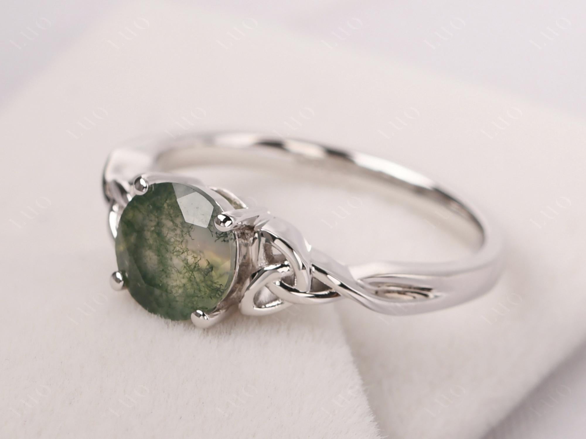 Round Cut Moss Agate Celtic Ring - LUO Jewelry 
