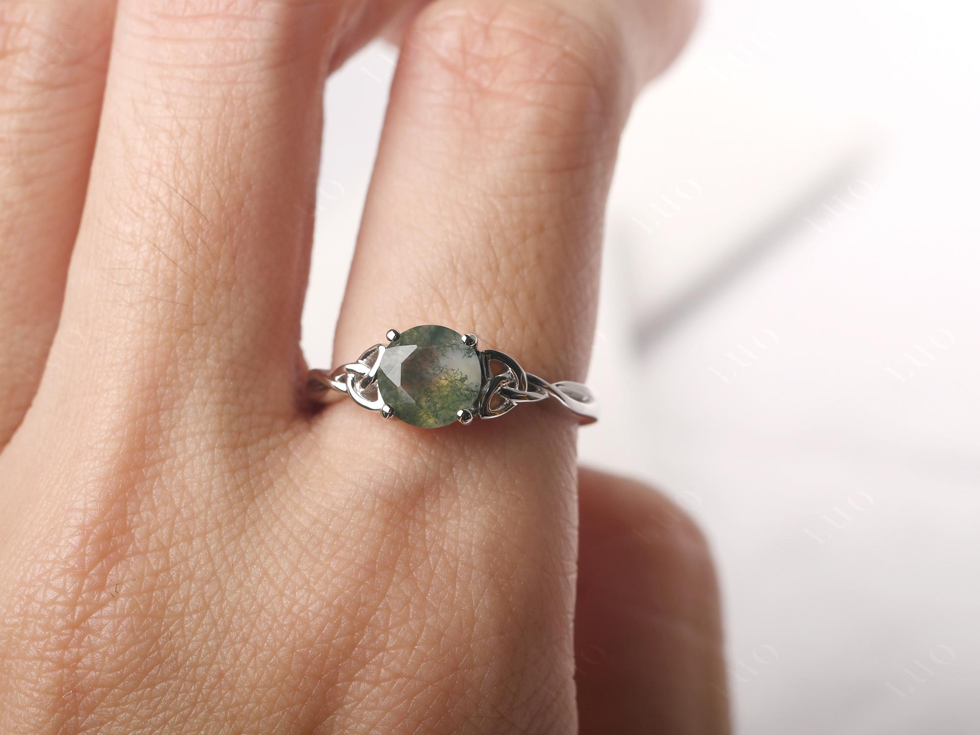Round Cut Moss Agate Celtic Ring - LUO Jewelry 