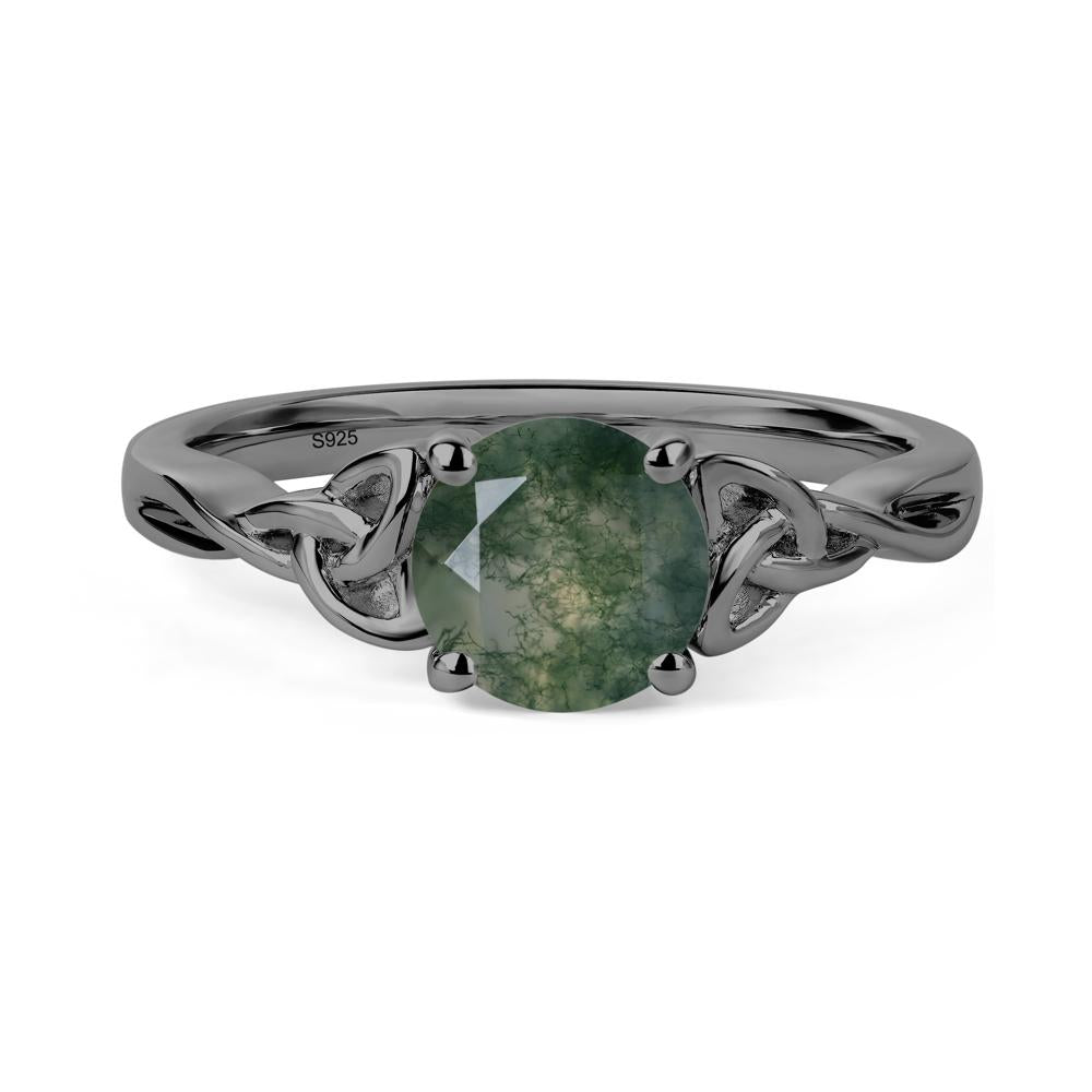 Round Cut Moss Agate Celtic Ring - LUO Jewelry #metal_black finish sterling silver