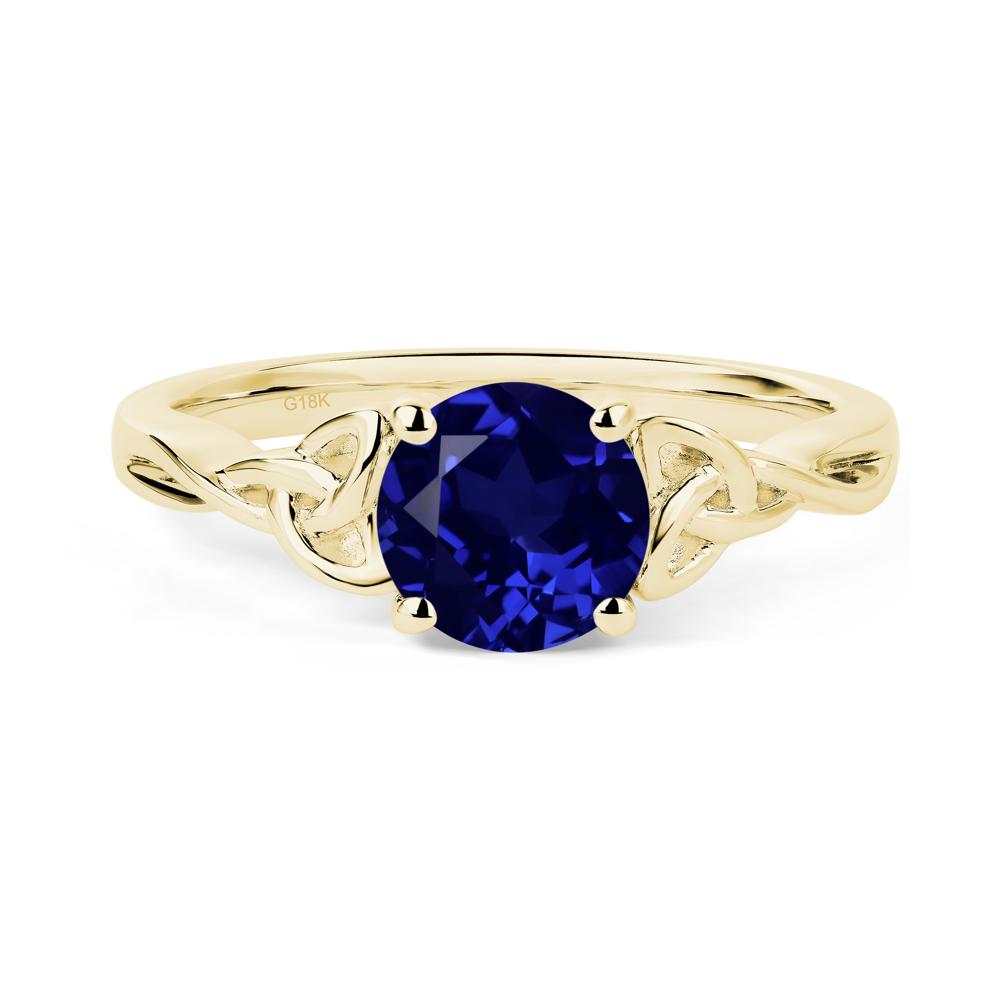 Round Cut Sapphire Celtic Ring - LUO Jewelry #metal_18k yellow gold