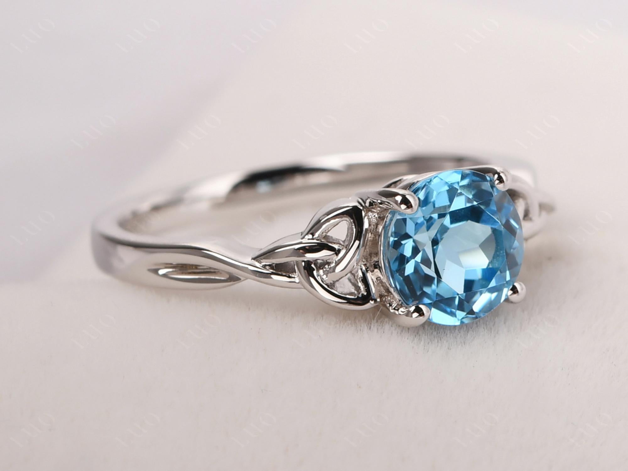 Round Cut Swiss Blue Topaz Celtic Ring - LUO Jewelry 