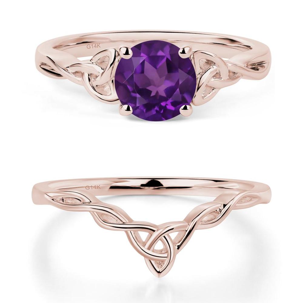Round Cut Amethyst Celtic Ring - LUO Jewelry #metal_14k rose gold