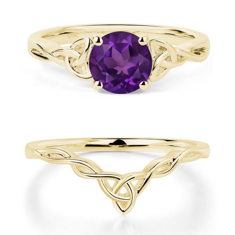 Round Cut Amethyst Celtic Ring - LUO Jewelry #metal_18k yellow gold