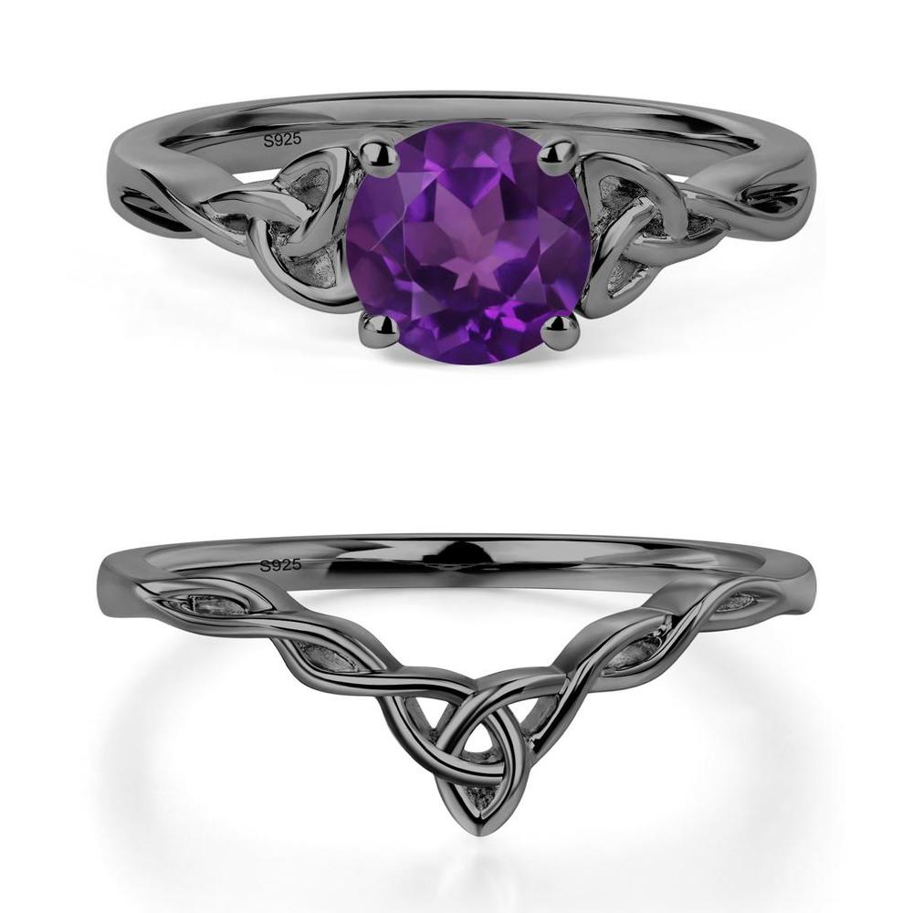 Round Cut Amethyst Celtic Ring - LUO Jewelry #metal_black finish sterling silver