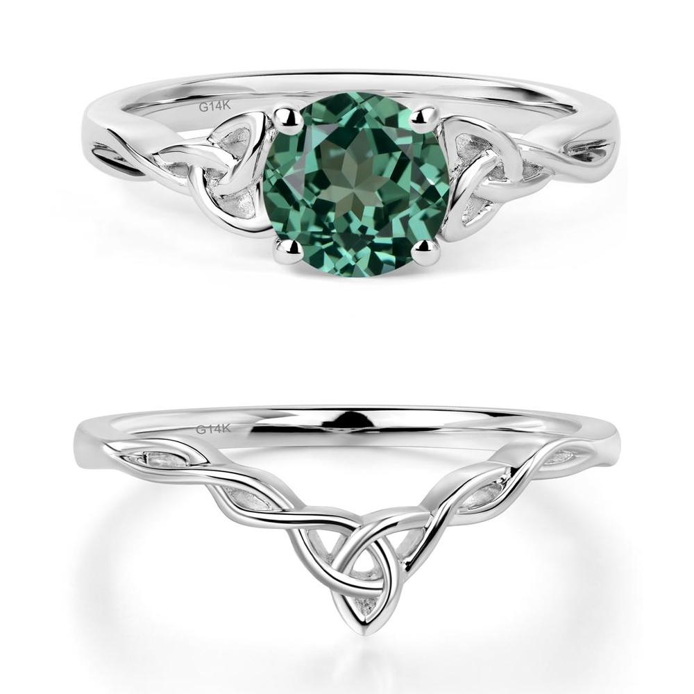 Round Cut Green Sapphire Celtic Ring - LUO Jewelry #metal_14k white gold