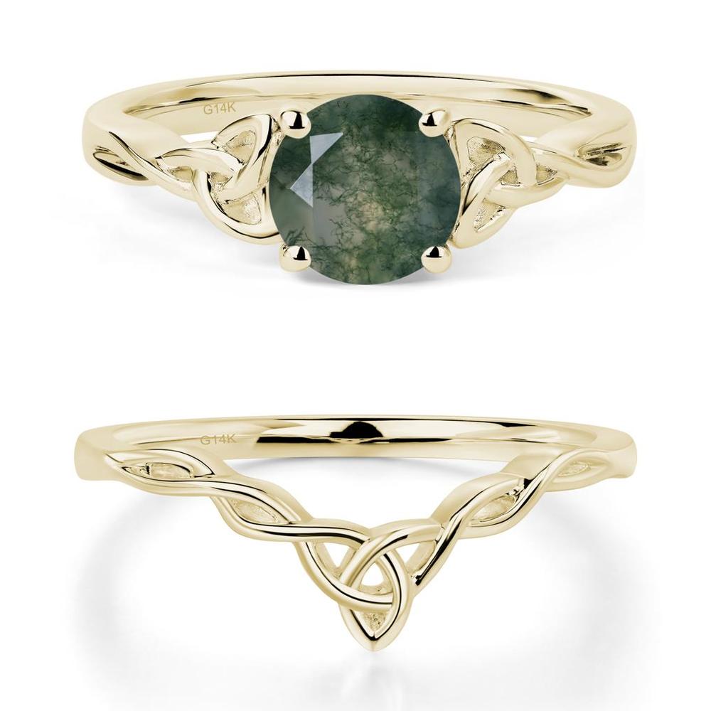 Round Cut Moss Agate Celtic Ring - LUO Jewelry #metal_14k yellow gold