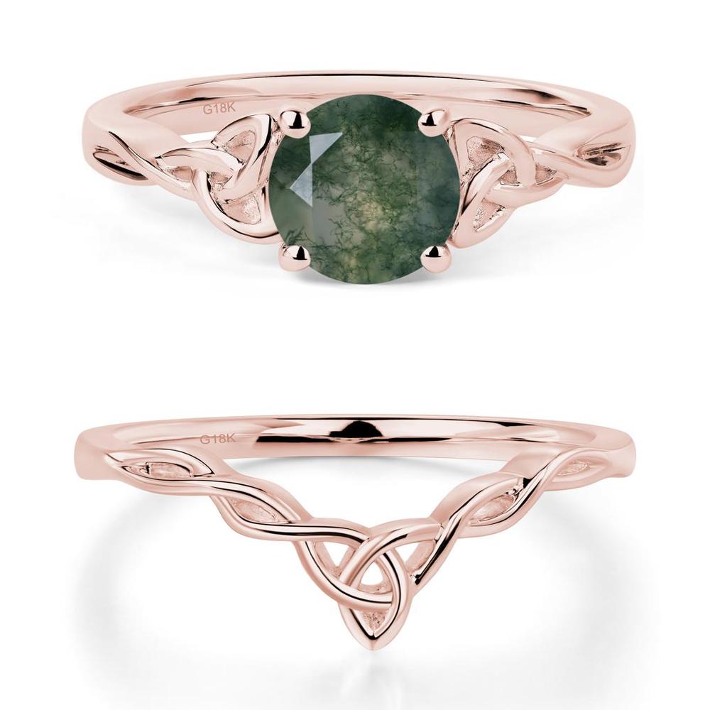 Round Cut Moss Agate Celtic Ring - LUO Jewelry #metal_18k rose gold
